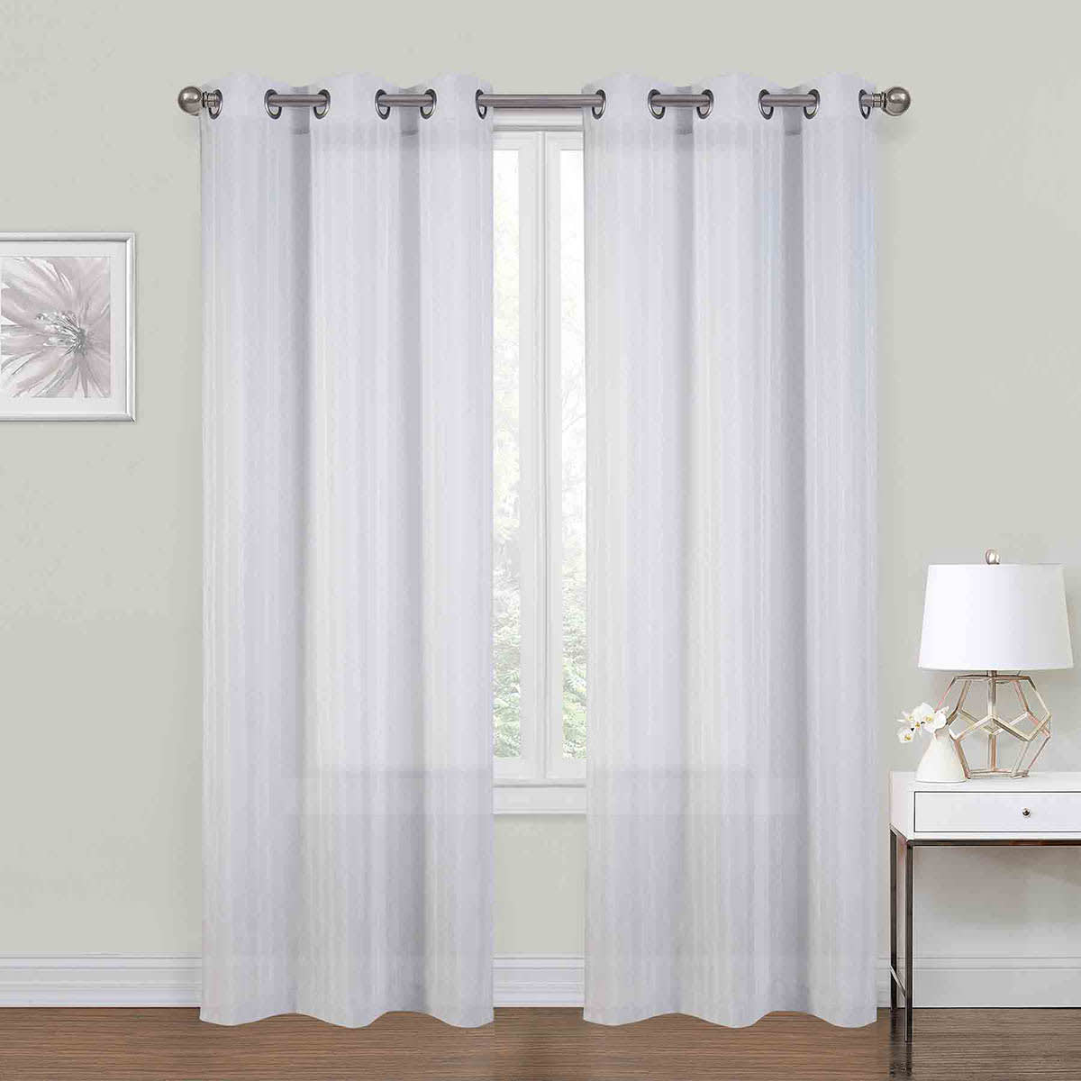 Honeybloom Nora Grey Sheer Grommet Curtain Panel, 84"