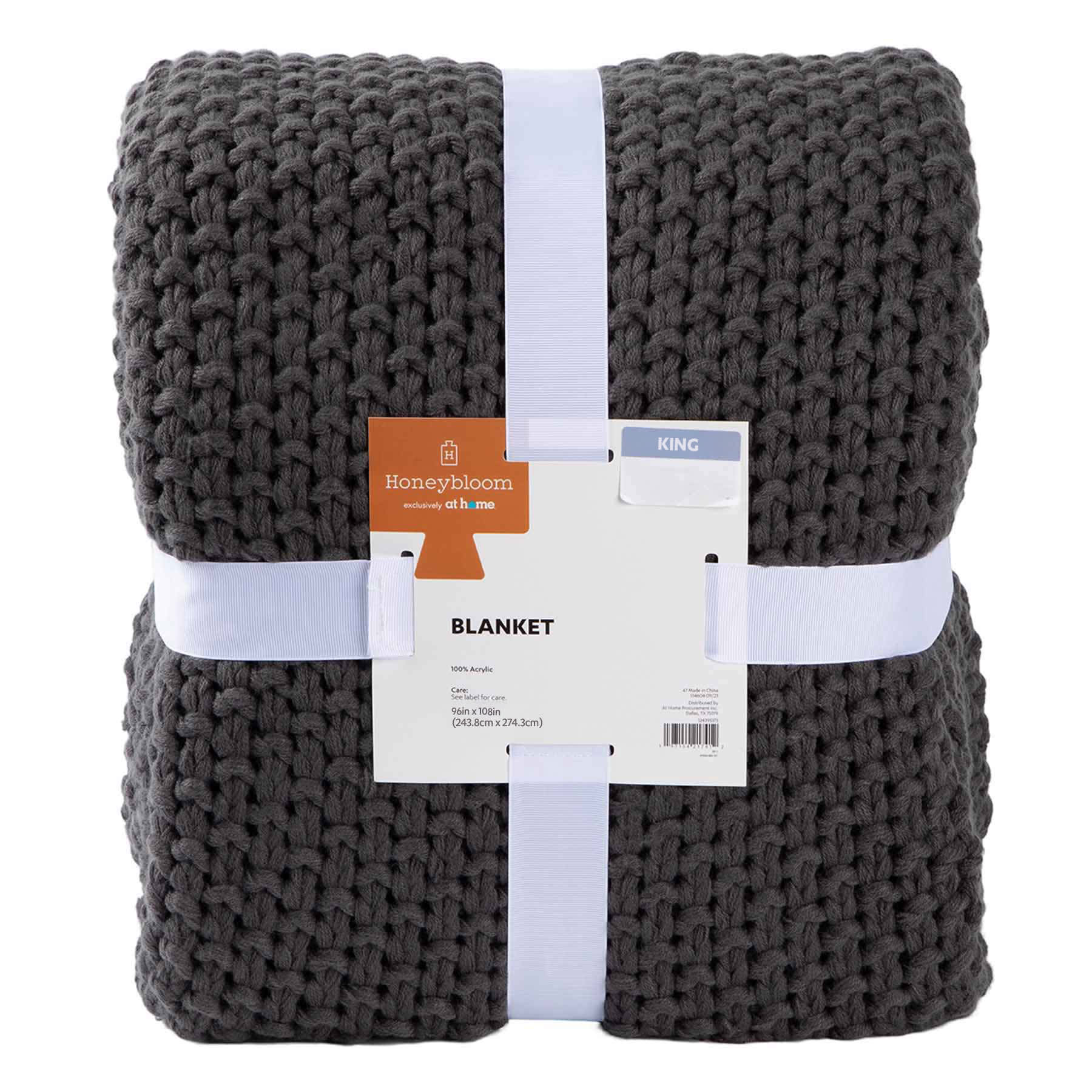 Honeybloom Dark Grey Sweater Knit Bed Blanket, King
