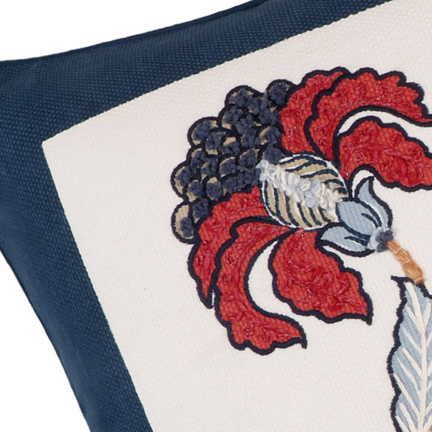 Providence Blue Embroidered Flower Throw Pillow, 18"