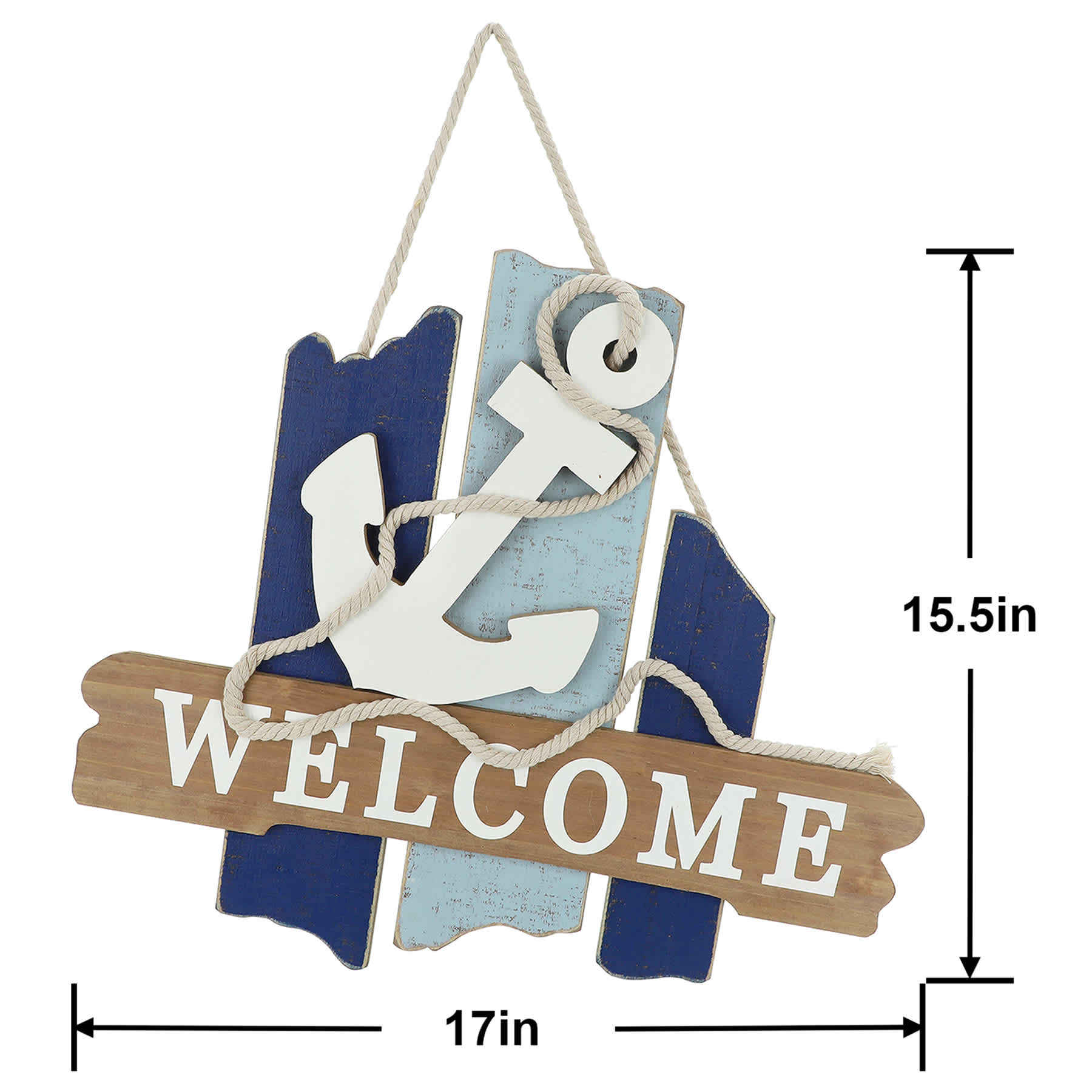 Welcome Wood Anchor Outdoor Wall Sign, 17"