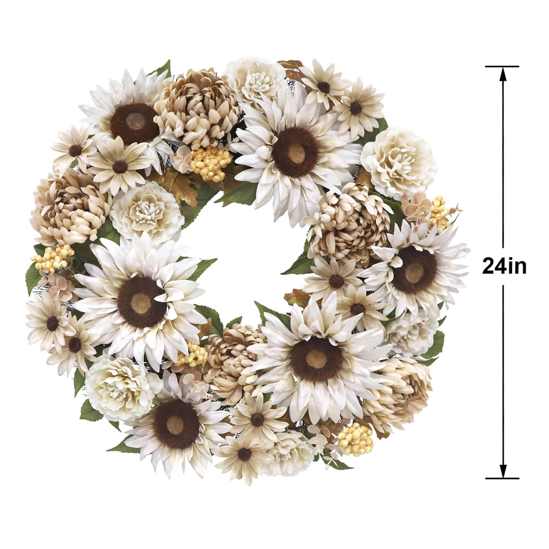 Sunflower, Mum, Peony & Berry Wreath, 22"
