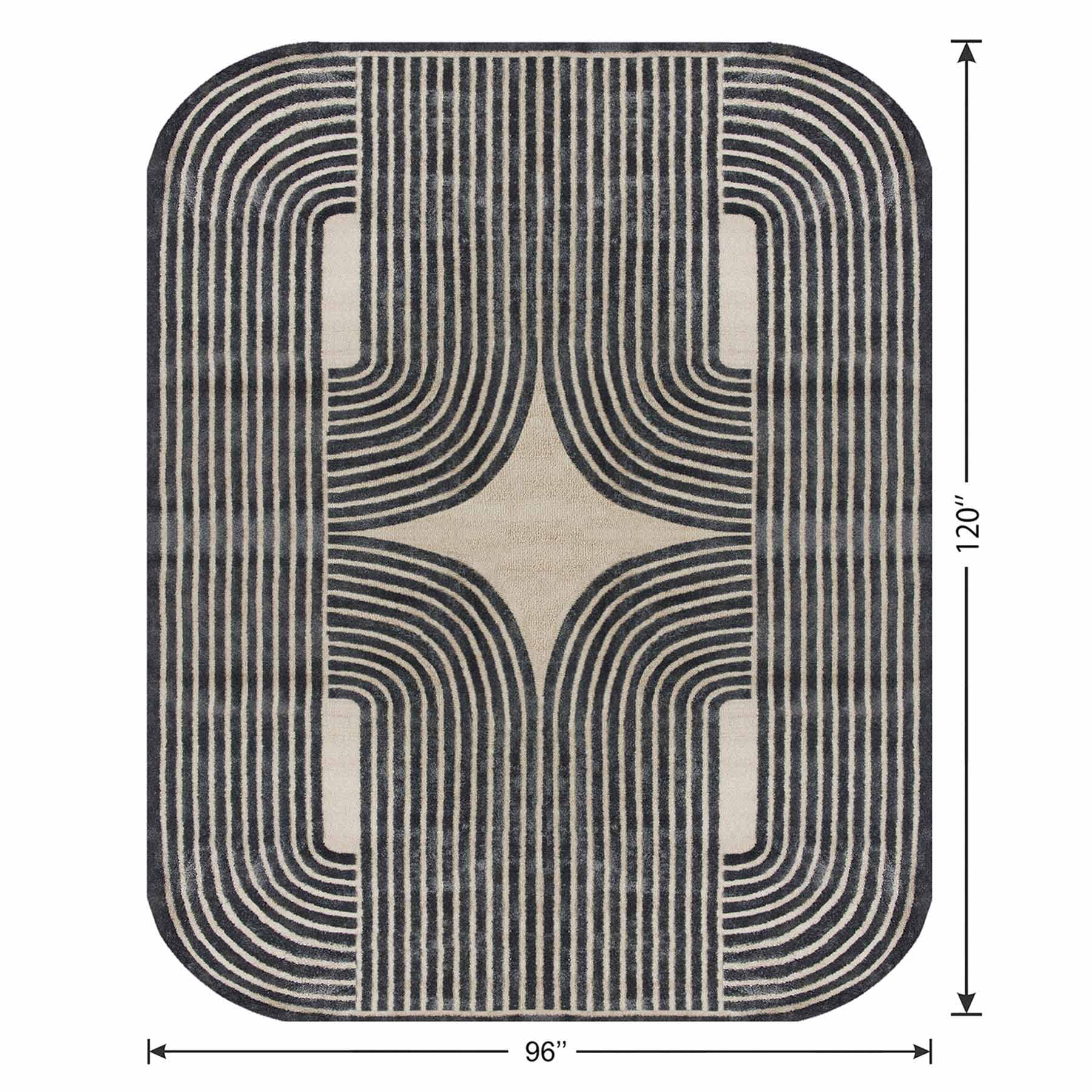 (B894) Black & Beige Oval Geometric Area Rug, 8x10