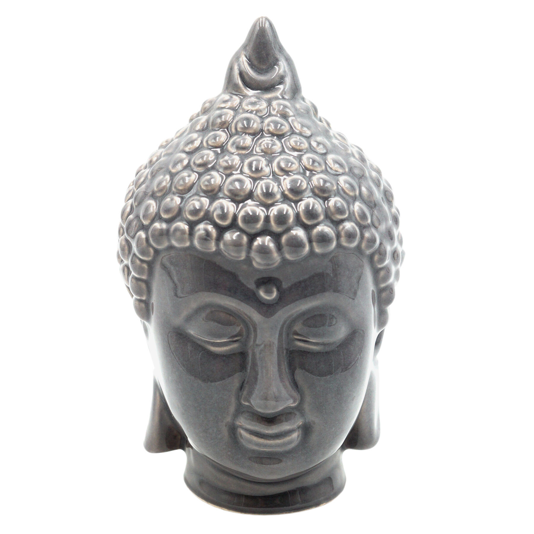 Grey Ceramic Buddha Head, 6.5"