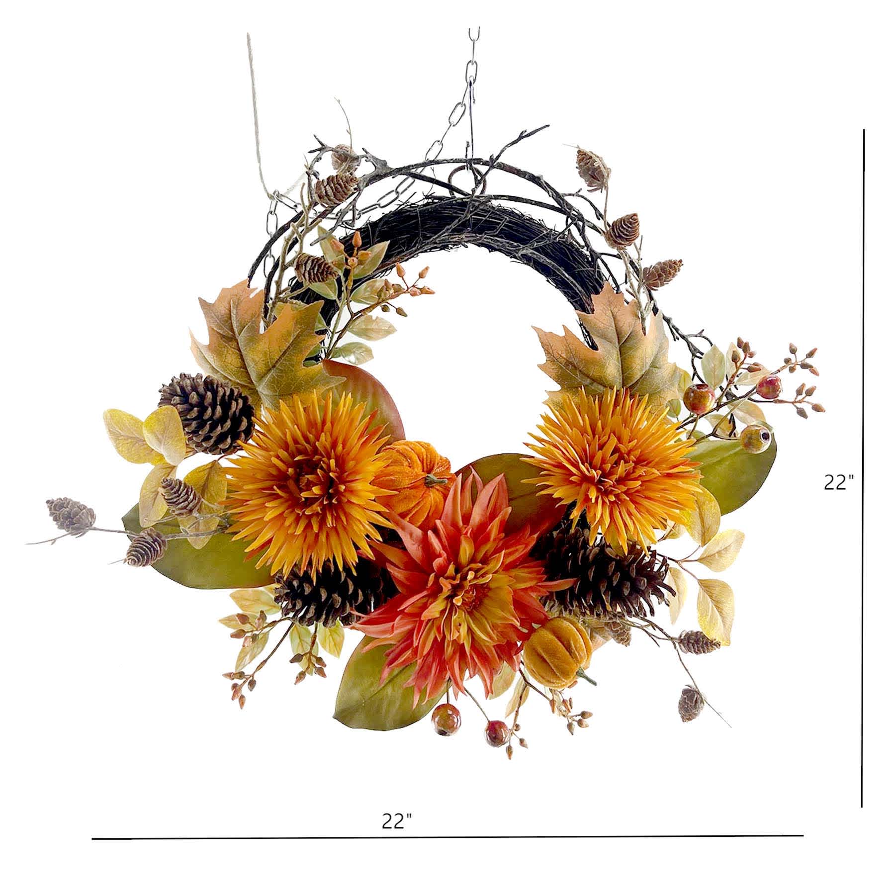 Mum Semi Wreath with Magnolia Leaf, 22"