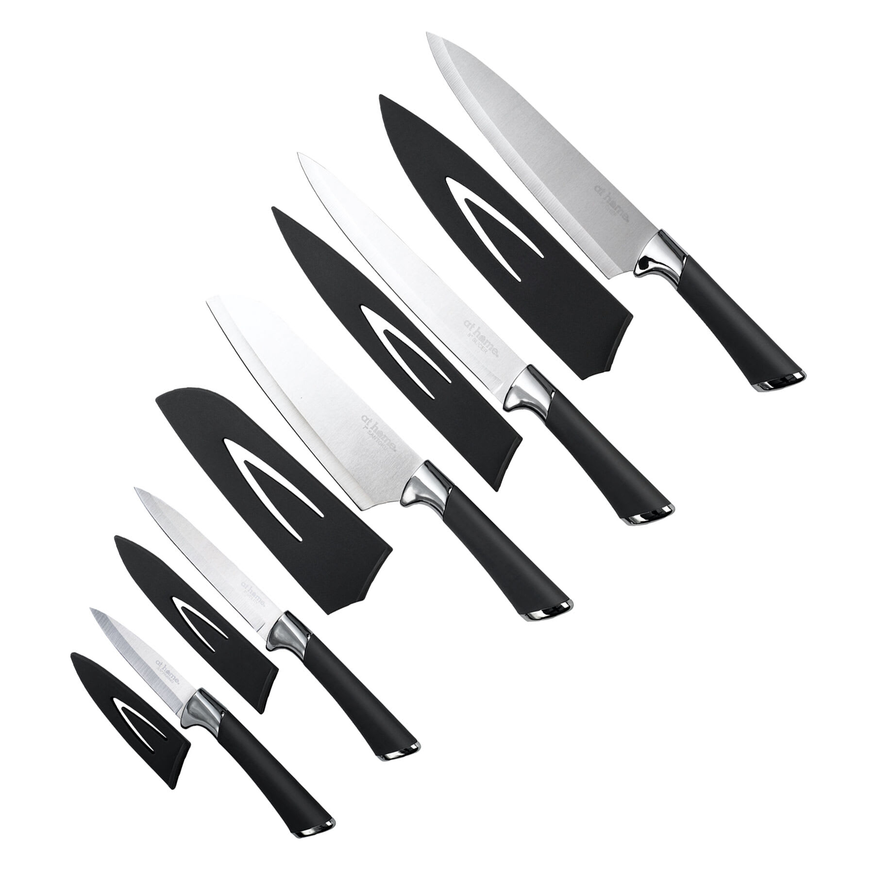 10-Piece Black Handle Knife & Sheath Set