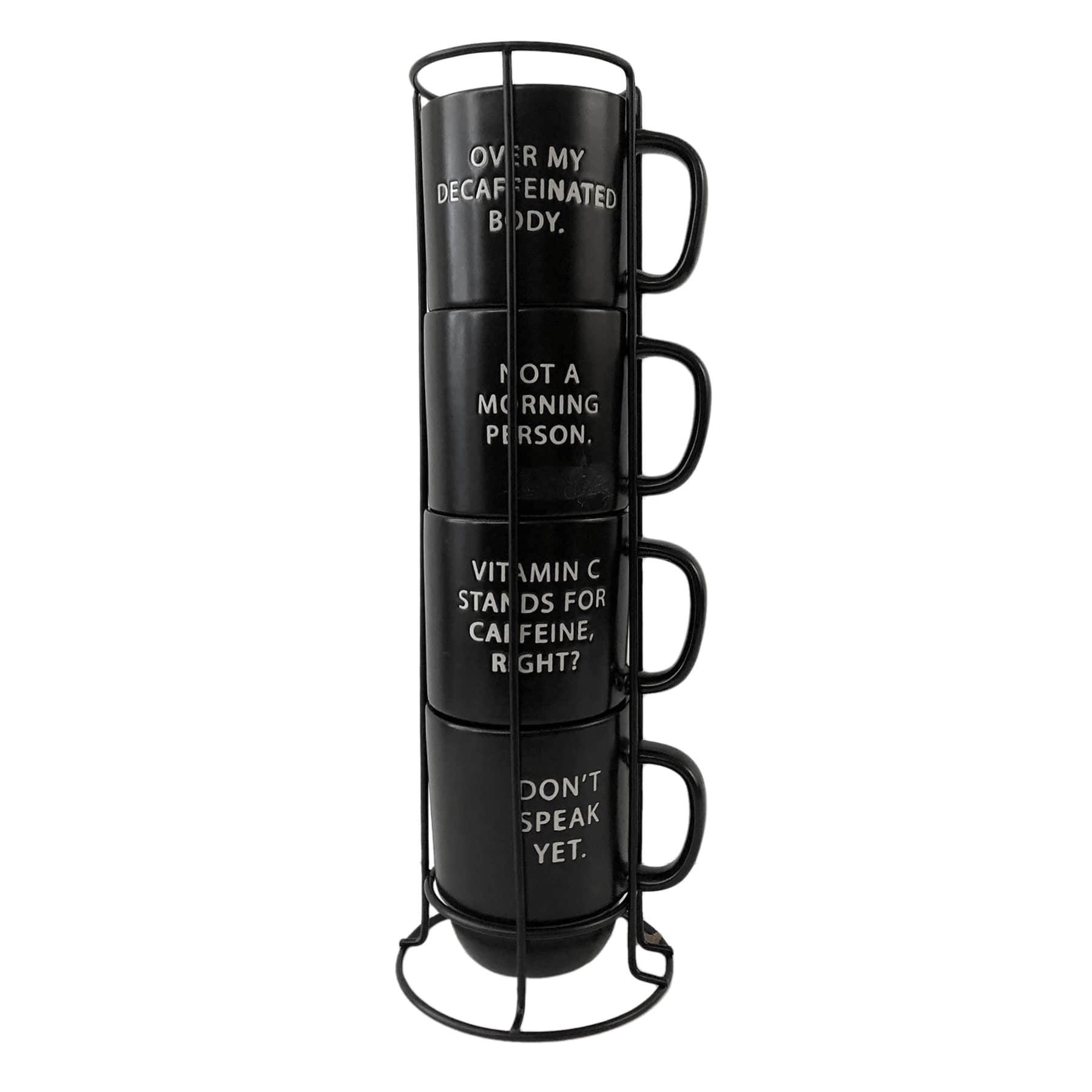 Set of 4 Stacked Get the Message Black Mugs, 14oz