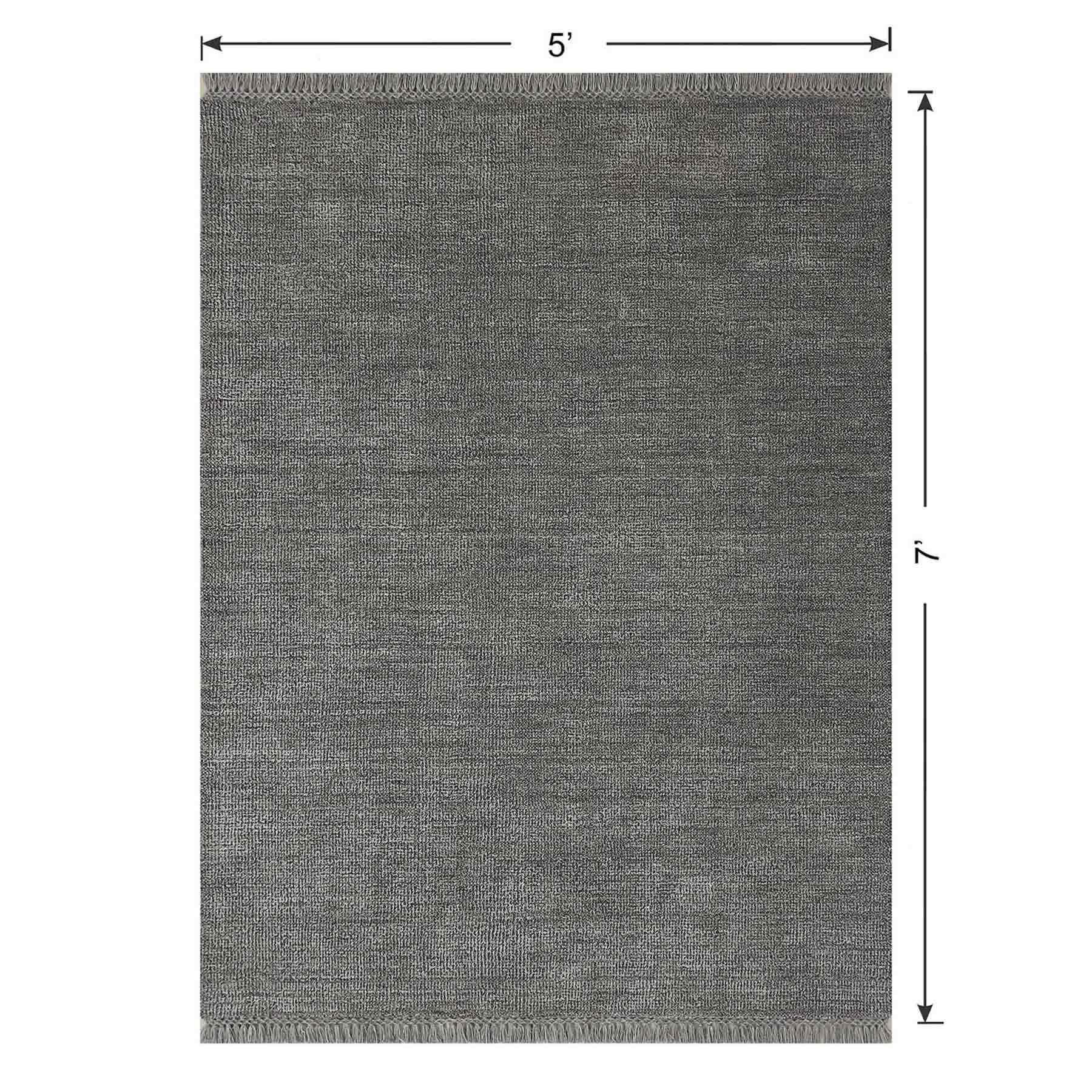 (B731) Crosby St. Hollis Grey Woven Fringe Area Rug, 5x7