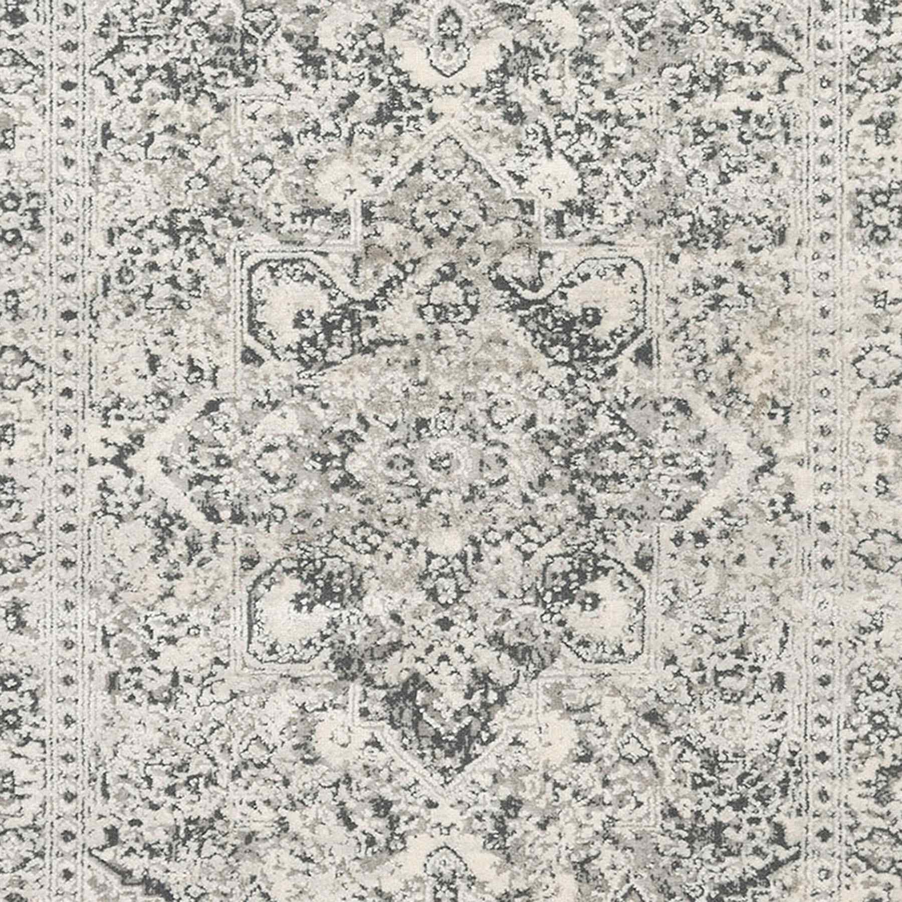 (B548) Providence Villa Dark Grey & Cream Distressed Look Accent Rug, 3x5