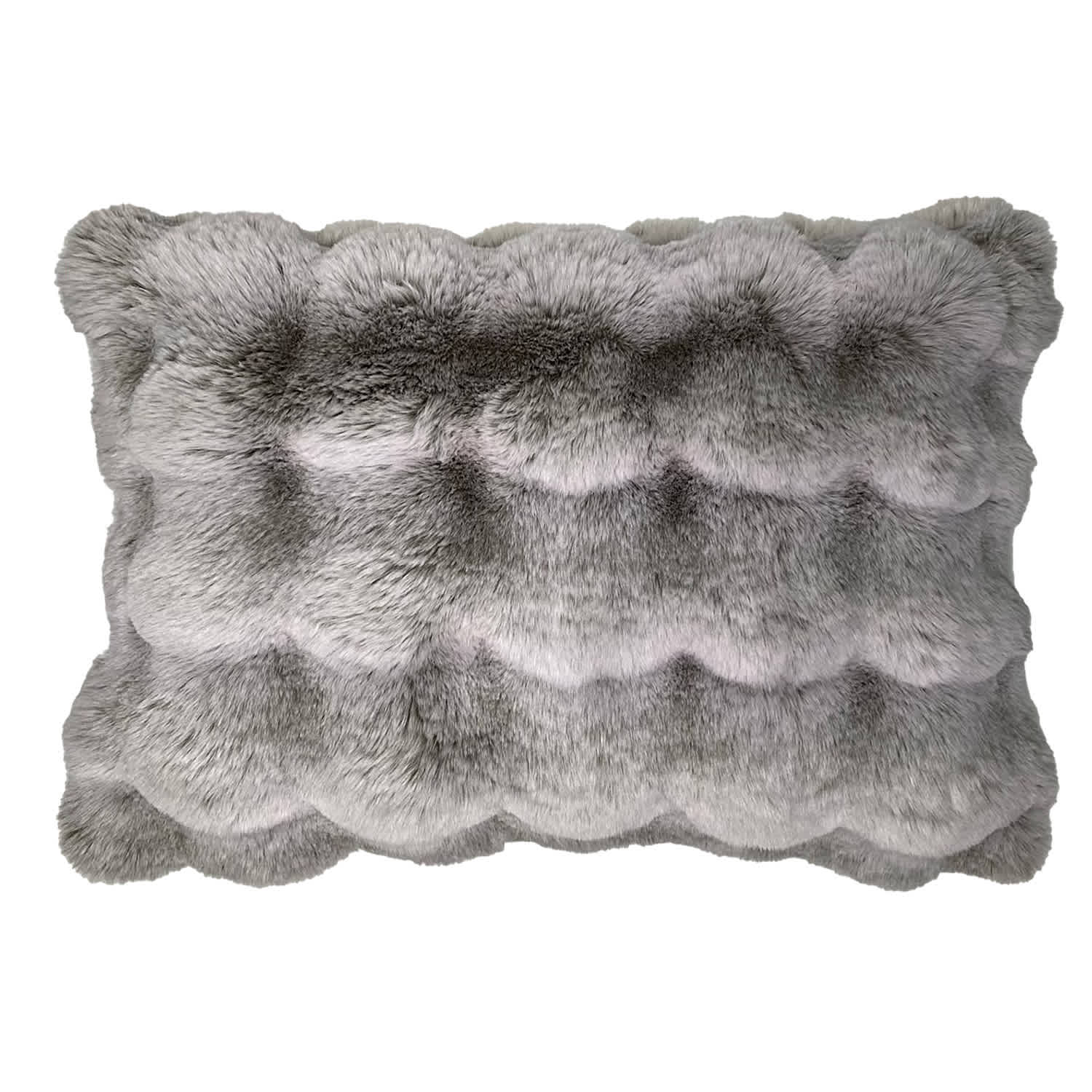 Greige Luxury Pom-Pom Faux Fur Throw Pillow, 14x20