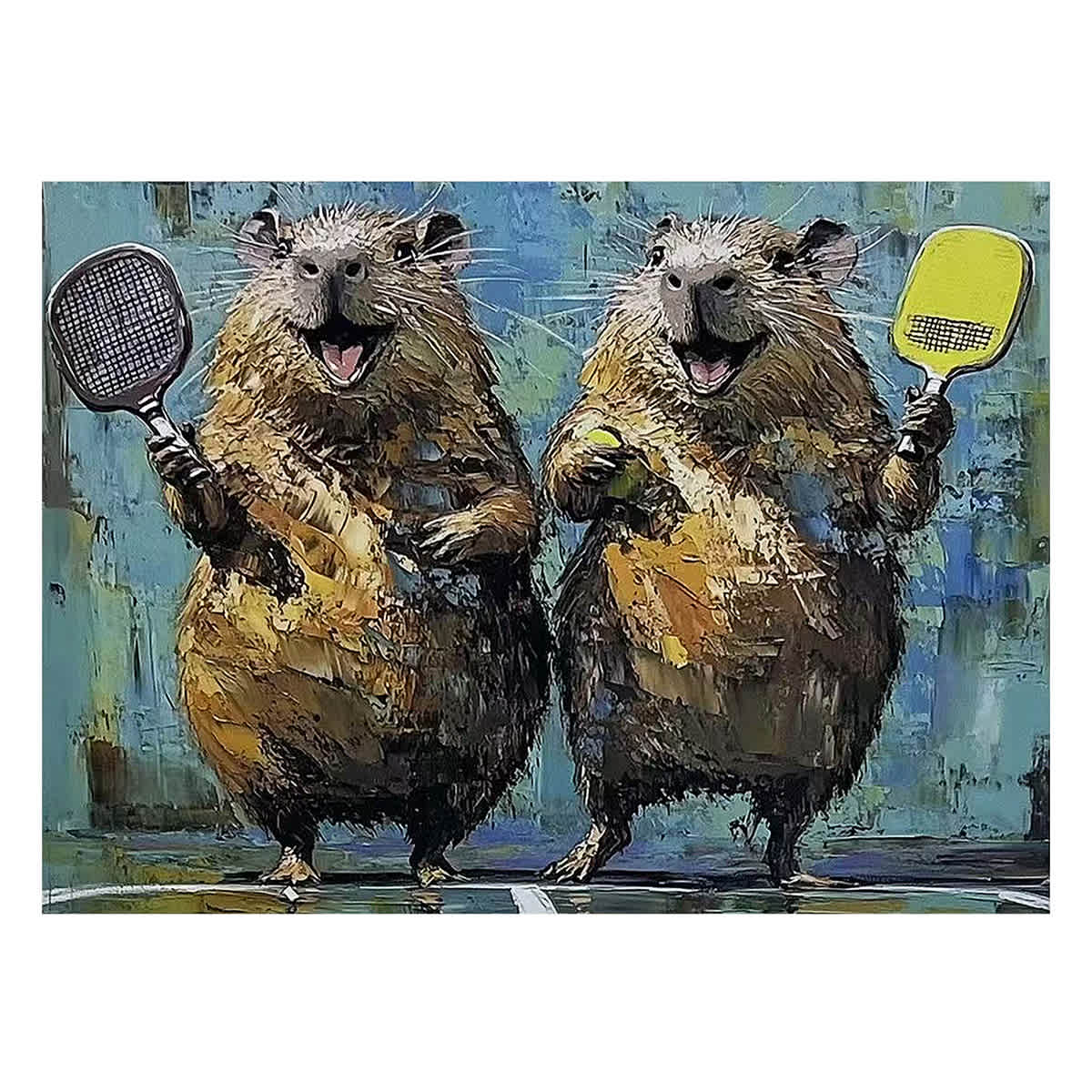 Capybara Pickleball Players Canvas Wall Art, 16x12