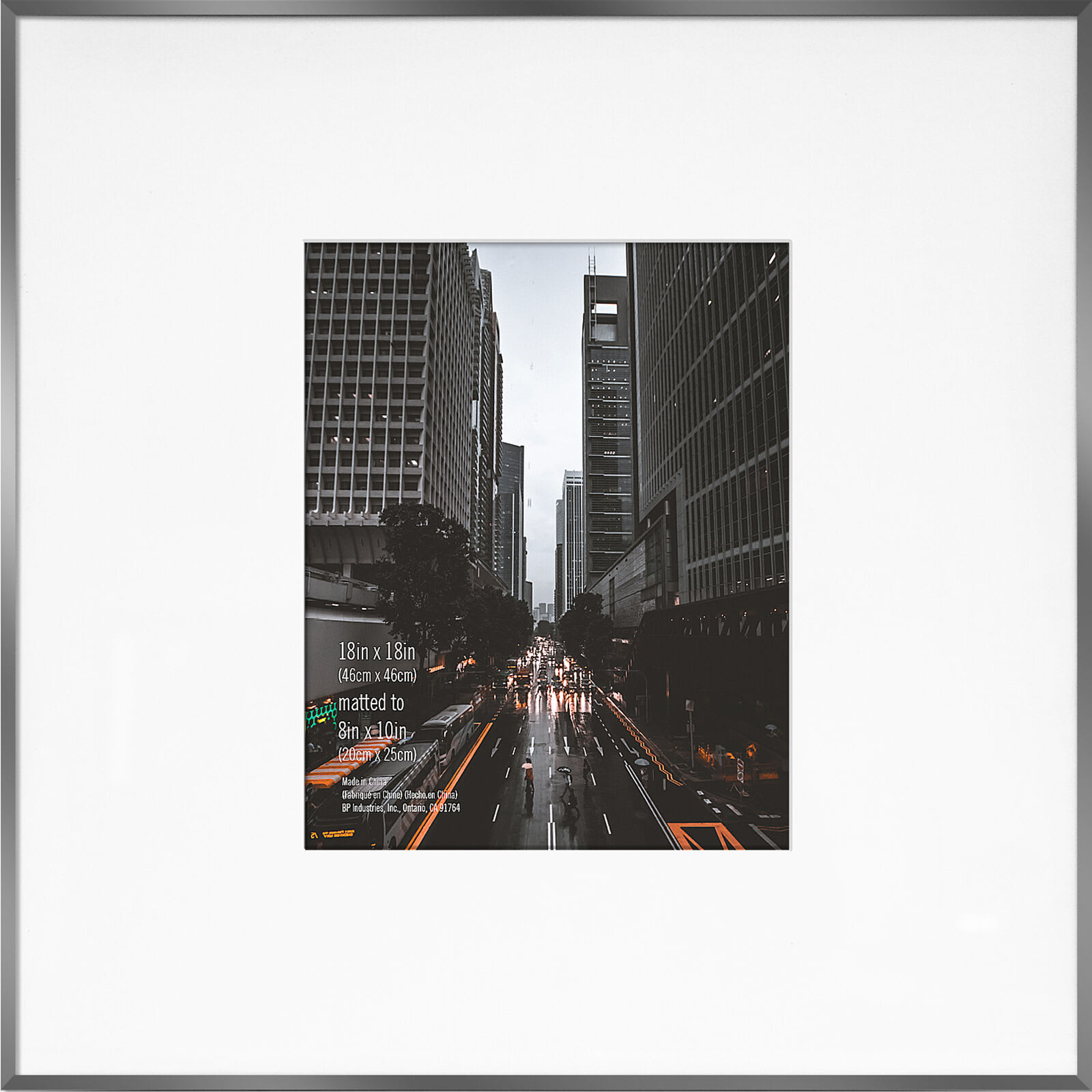 18x18 Matted to 8x10 Wall Frame, Gun Metal
