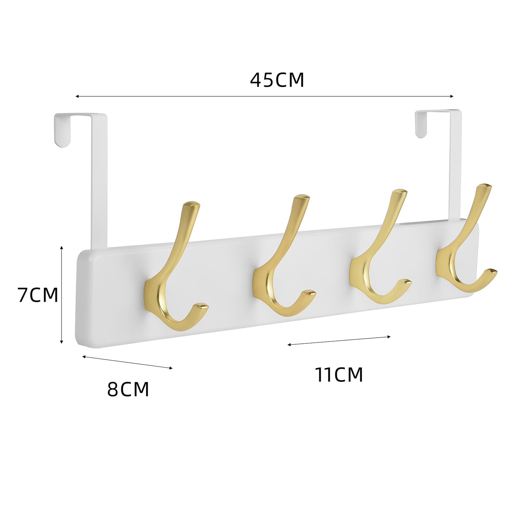 4-Hook Brushed Over the Door, Gold & White