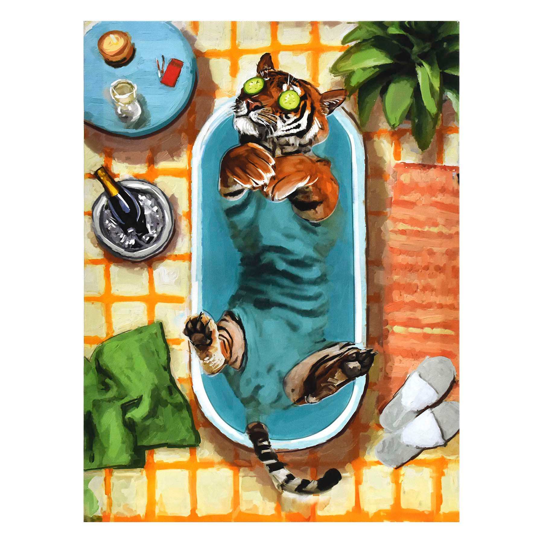 Tiger Relaxing in Bath Tub Canvas Wall Art, 12x16