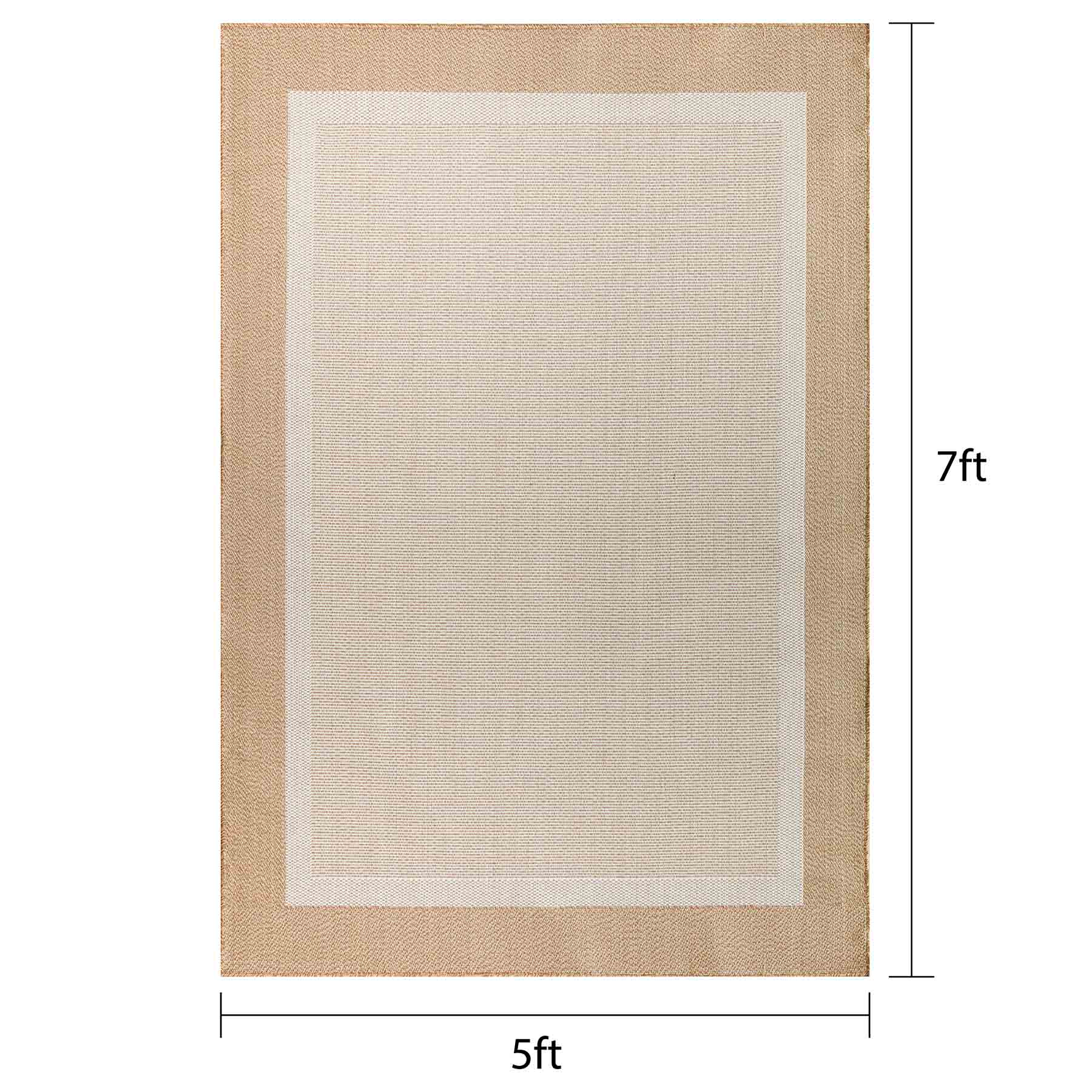 (E514) Fifer Tan Border Outdoor Area Rug, 5x7