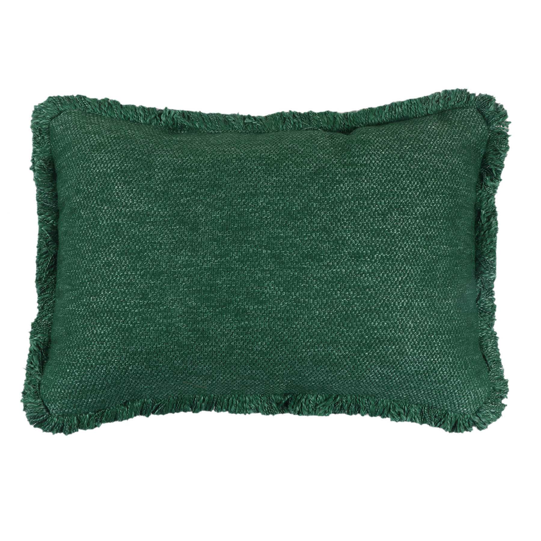 Found & Fable Solid Green Woven Throw Pillow with Fringe, 14x20