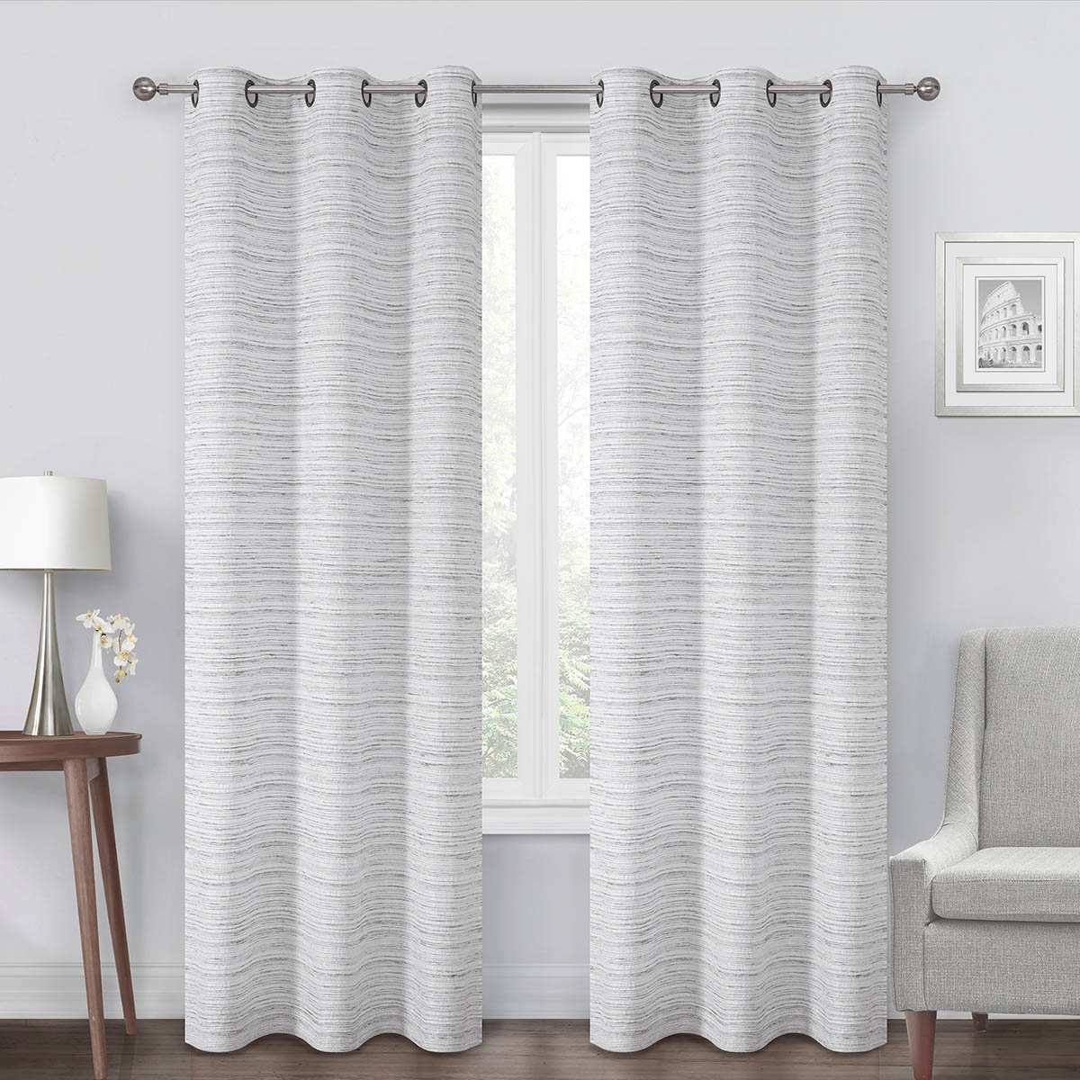 Grey Chenille Light Filtering Grommet Curtain Panel, 84"