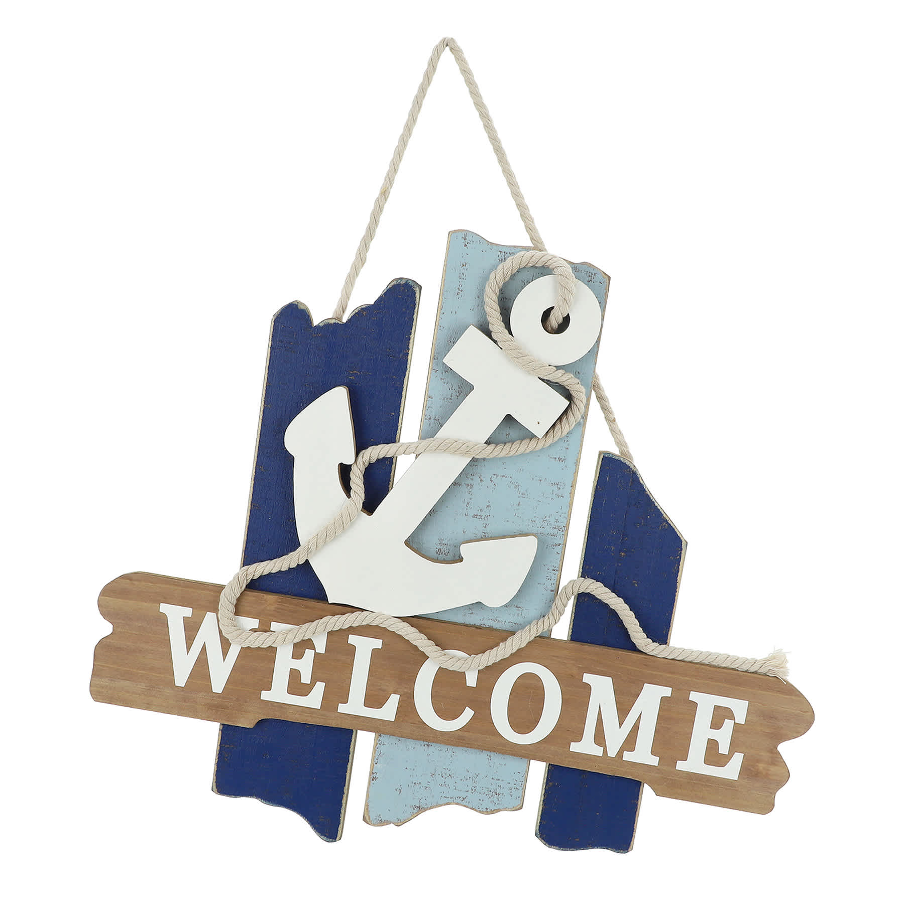 Welcome Wood Anchor Outdoor Wall Sign, 17"