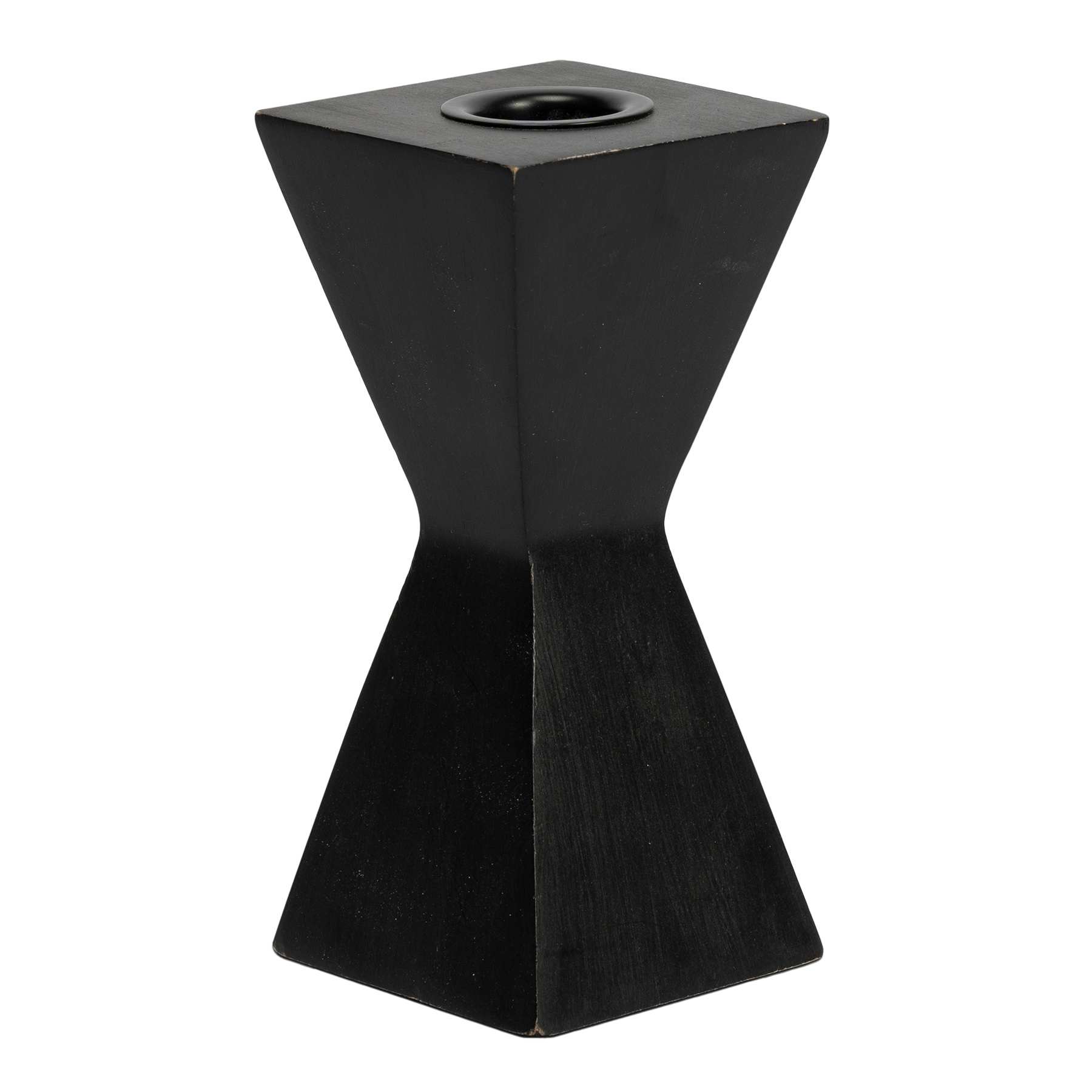Black Wooden Taper Candle Holder, 5"