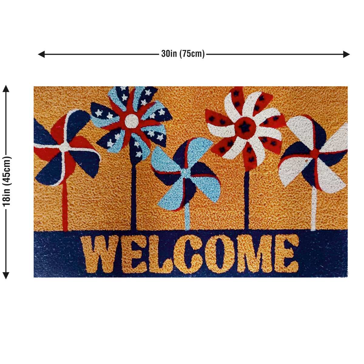 Patriotic Welcome Whirligigs Coir Mat, 18x30
