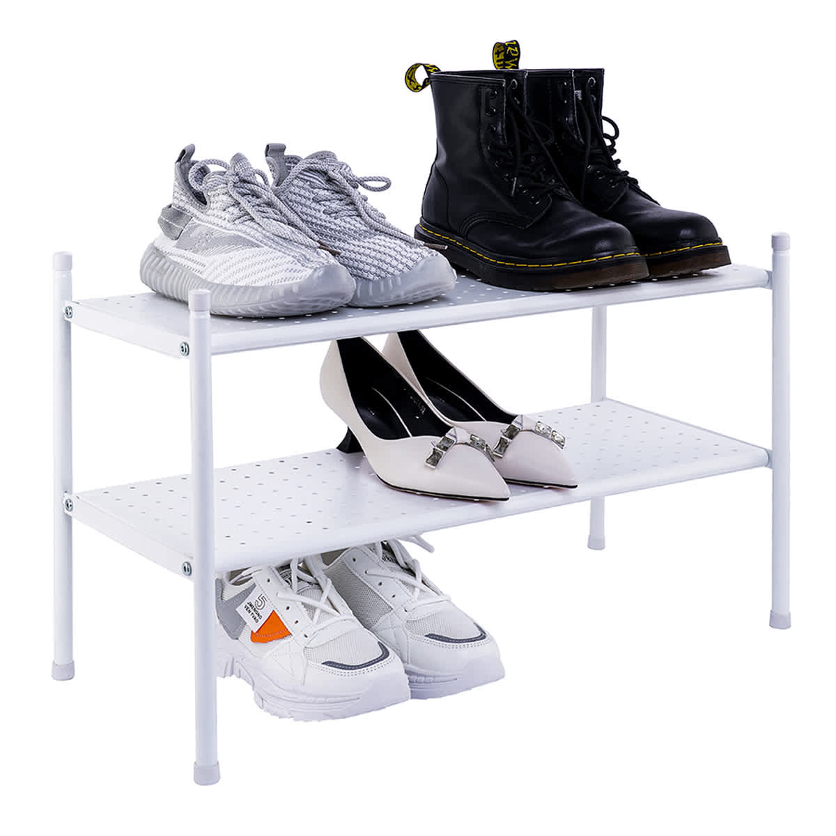 2-Shelf Punch Metal Shoe Rack, White
