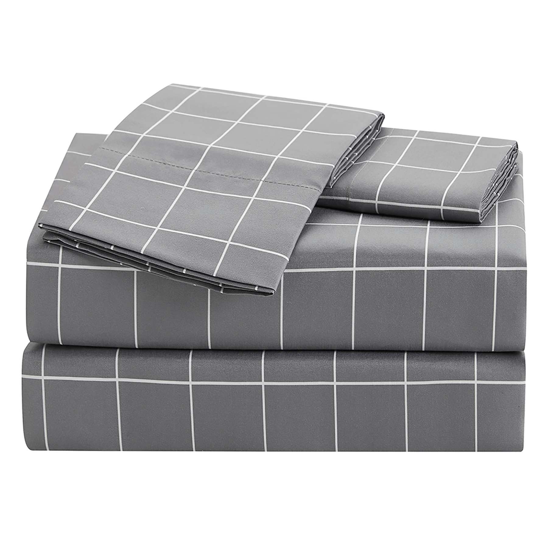 4-Piece Grid Print Cooling Microfiber Sheet Set, King