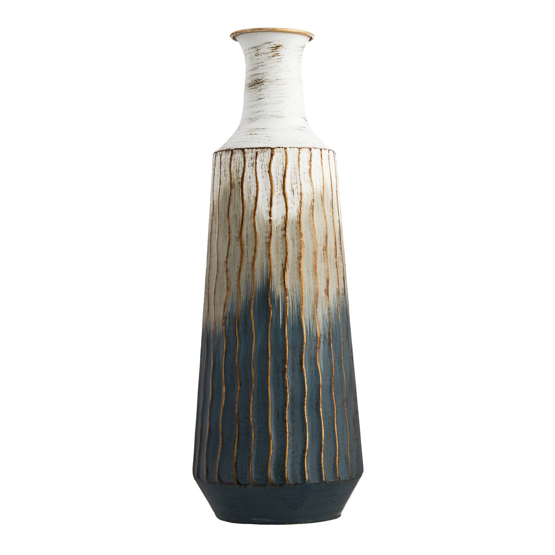 Grey Tribal Metal Vase, 20"
