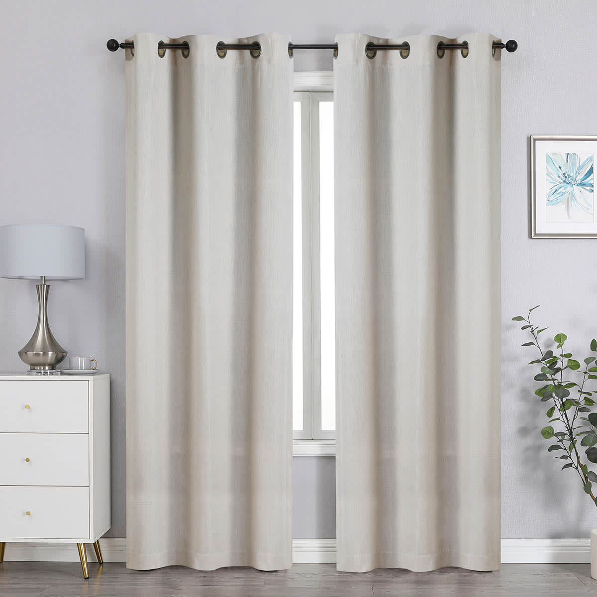 Ivory Linen Blend Blackout Grommet Curtain Panel, 84"