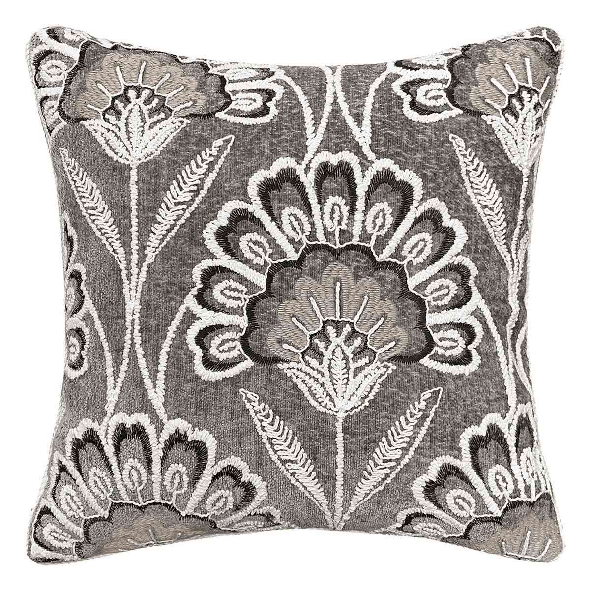 Taupe Floral Chenille Embroidered Throw Pillow, 18"