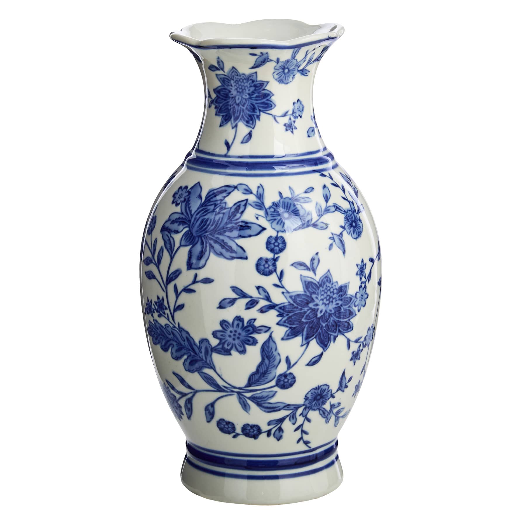 Providence Blue & White Floral Porcelain Vase, 12"