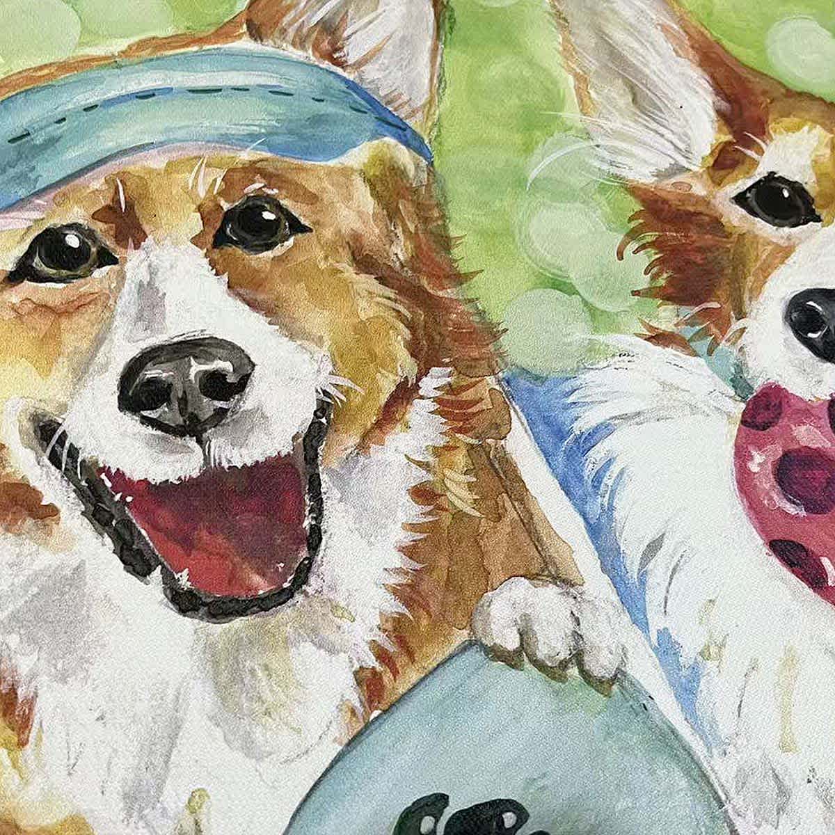 Corgi Pickleball Players Canvas Wall Art, 16x12