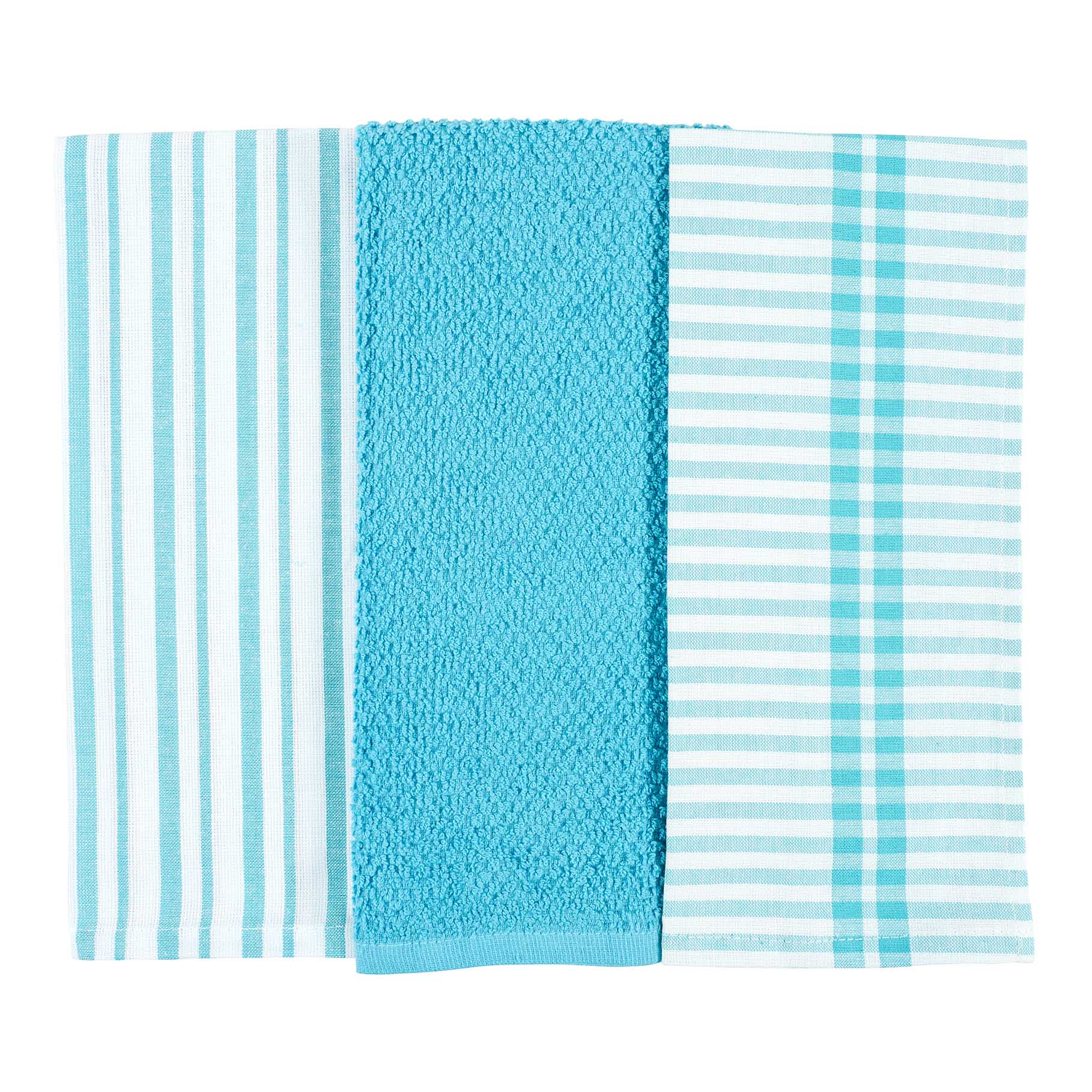 Set of 3 Mixed Nile Blue Flat Terry Kitchen Towels