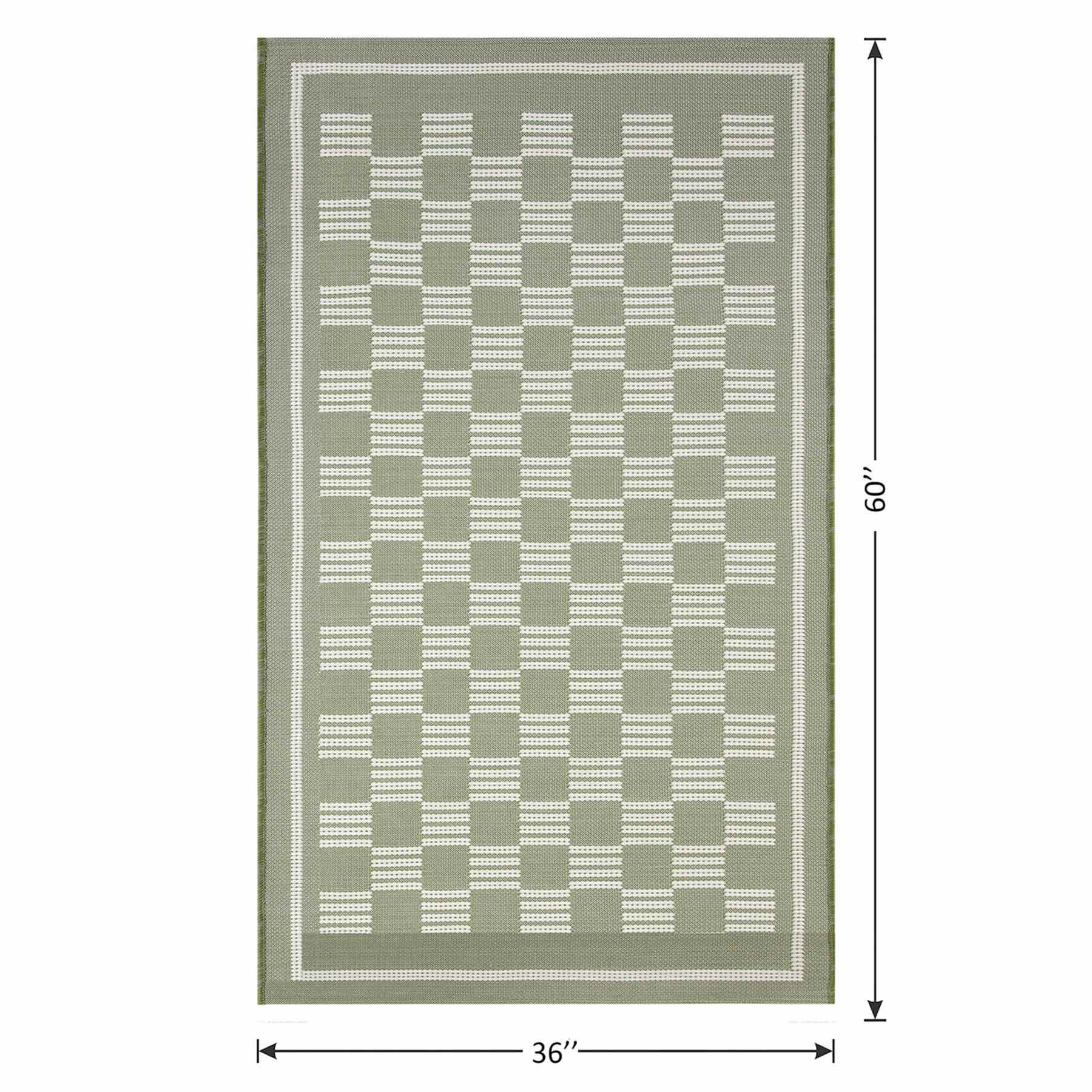 (E536) Honeybloom Green Checkerboard Accent Rug, 3x5