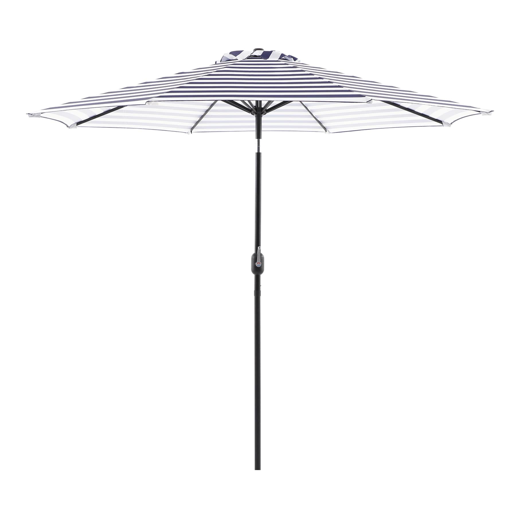 Navy Blue Awning Striped Crank & Tilt Round Patio Umbrella, 9'