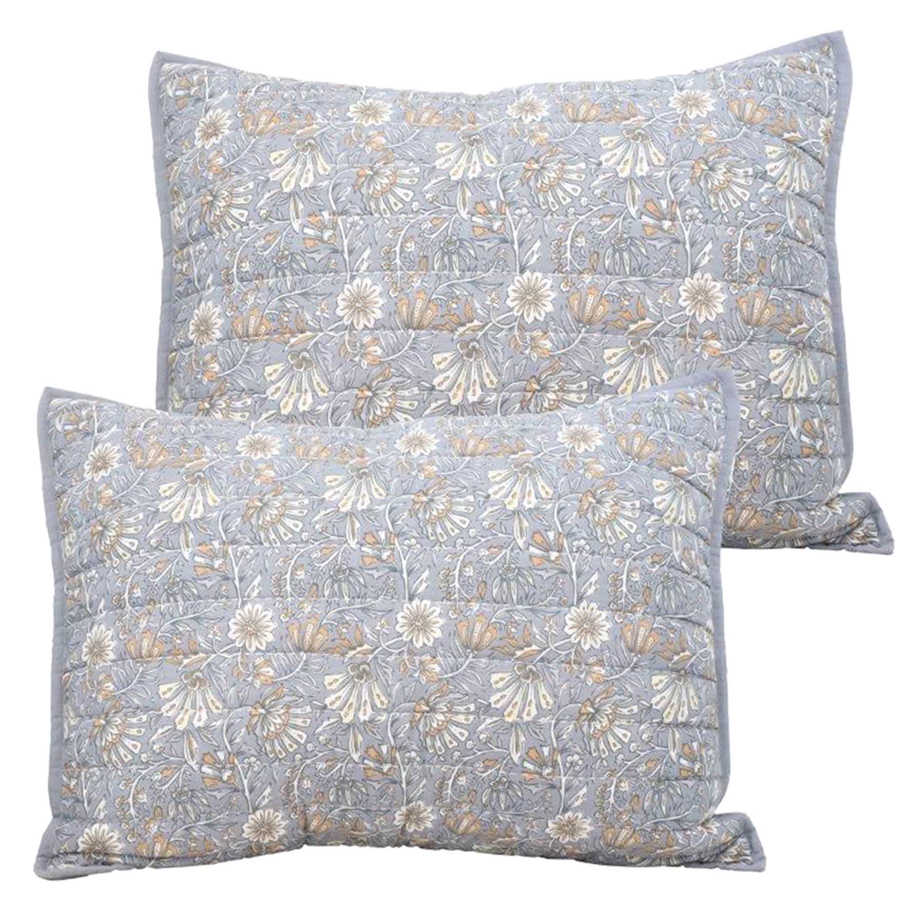 Honeybloom 3-Piece Blue Floral Printed Cotton Quilt Set, Full/Queen