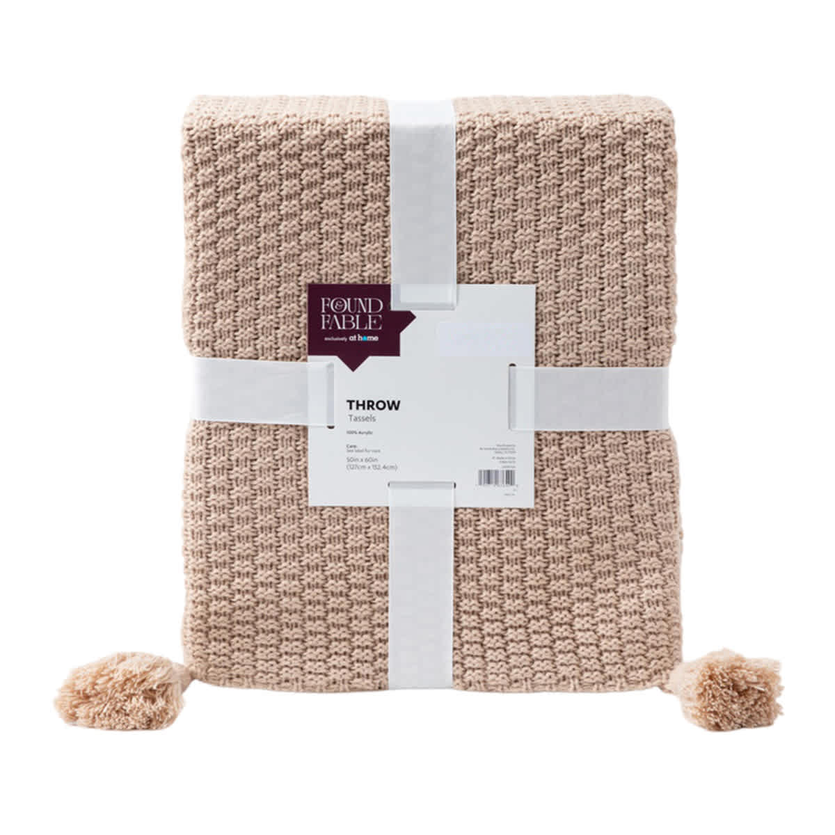 Found & Fable Beige Woven Throw Blanket with Tassels, 50x60