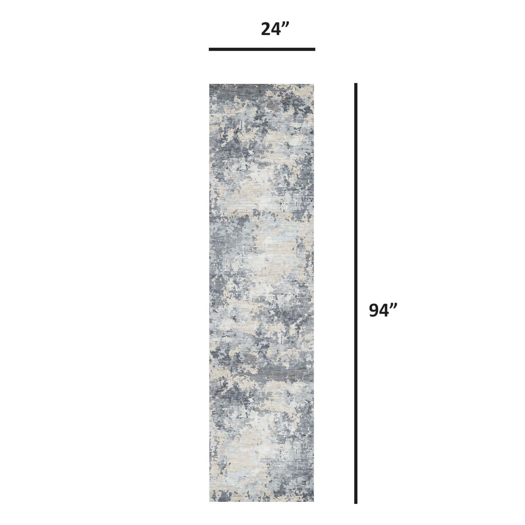(B875) Crosby St. Dove Grey Splash Patterned Washable Runner, 2x8