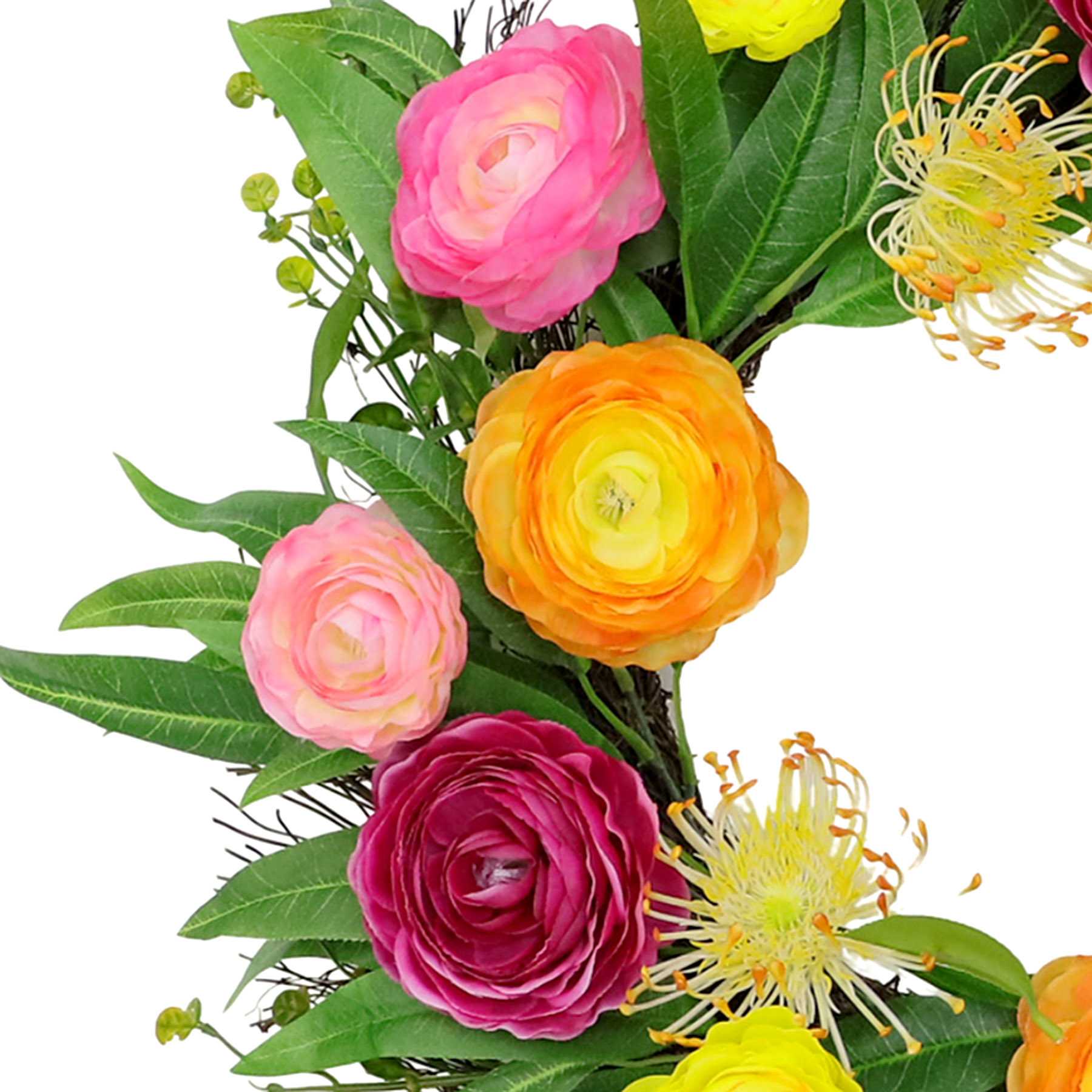Ranunculus & Powder Puff Spiral Vine Wreath, 22"