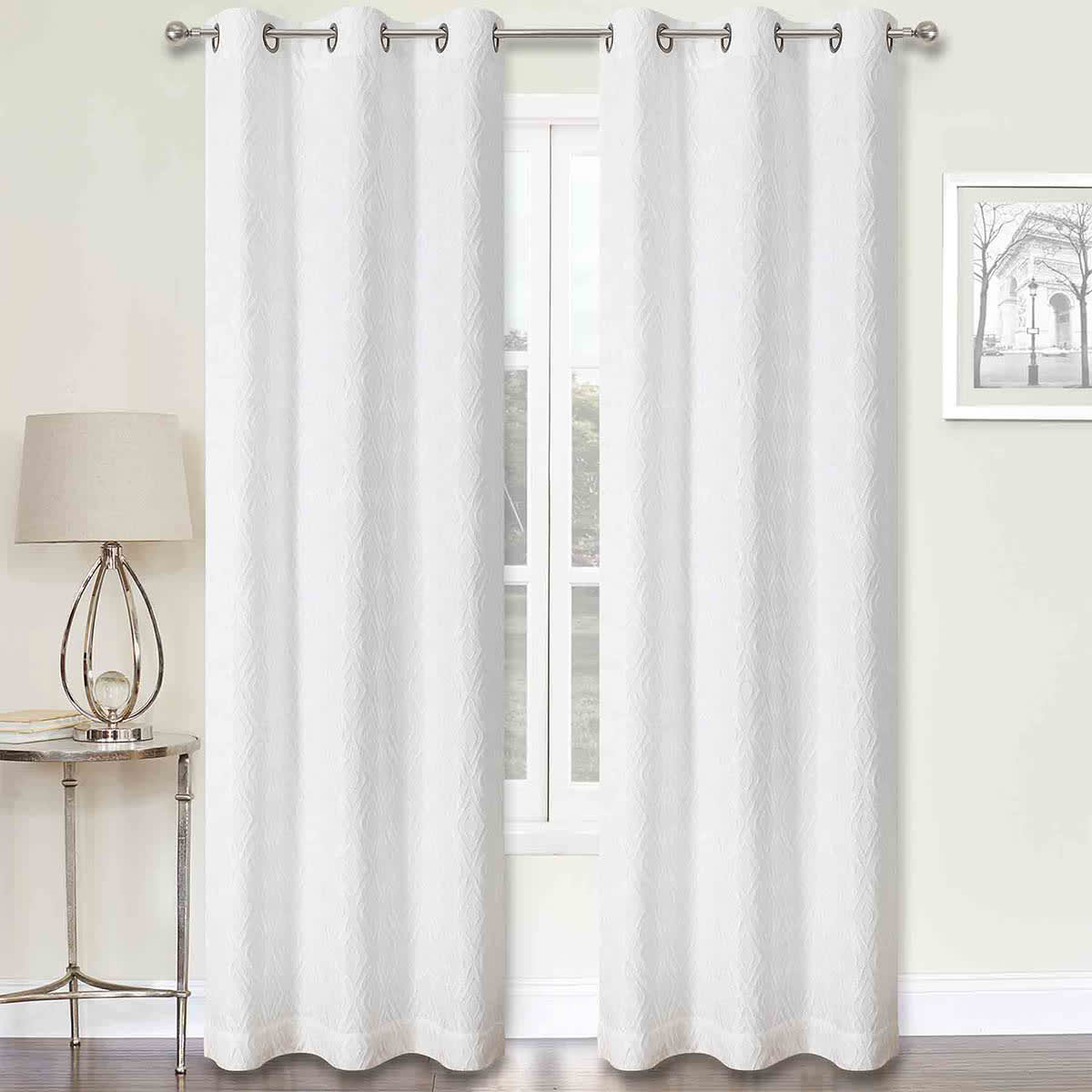 2-Pack Remi White Light Filtering Grommet Curtain Panel Set, 84"