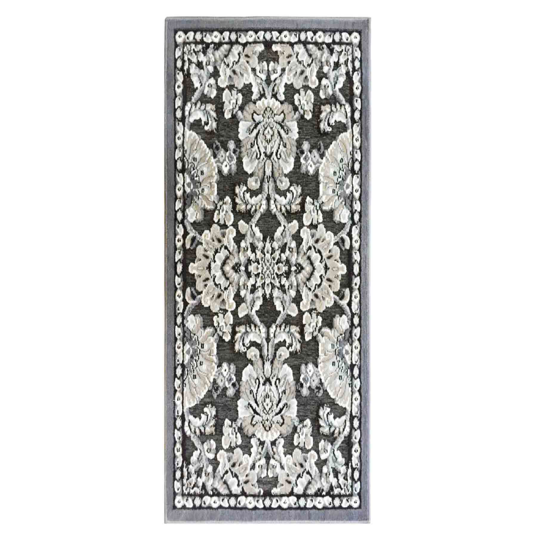 Arrington Grey & Taupe Traditional Floral Washable Runner, 2x5