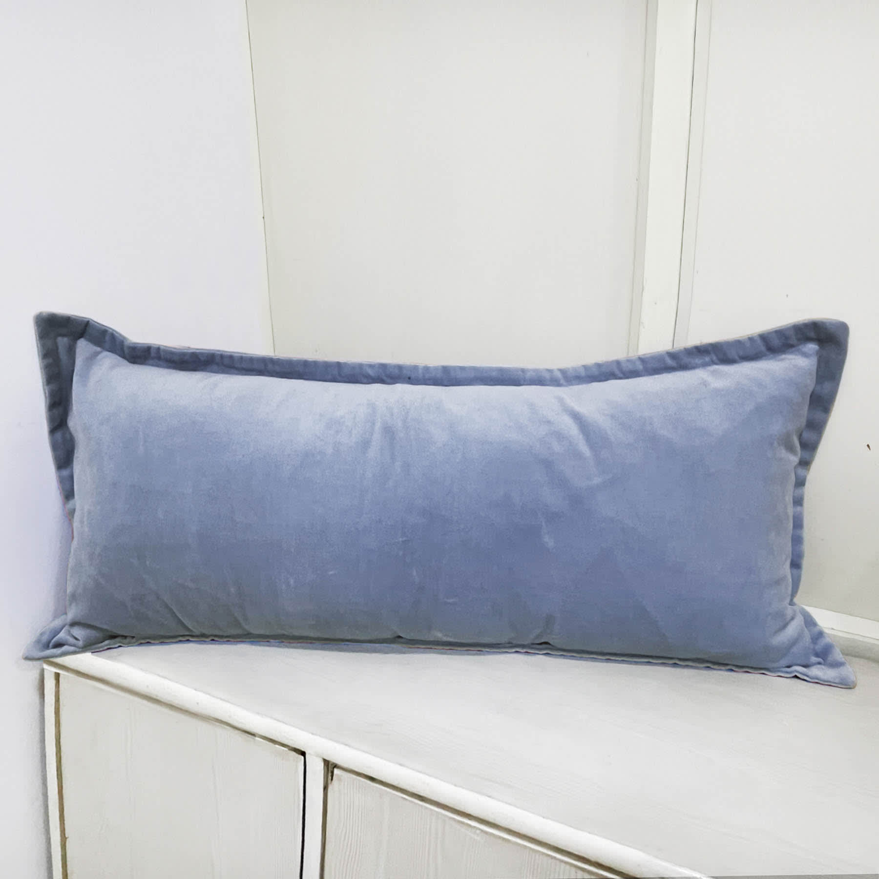 Providence Blue Cotton Velvet Throw Pillow, 14x36