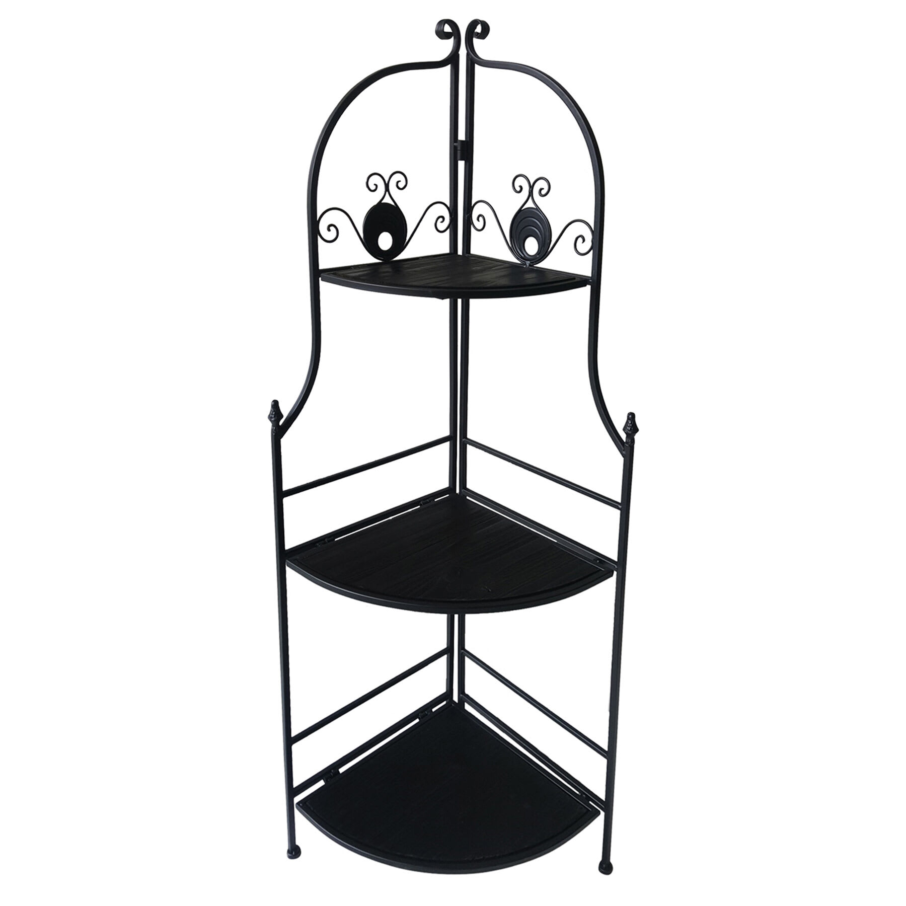Black Metal Corner Rack with Folding Wooden Shelves, 48"