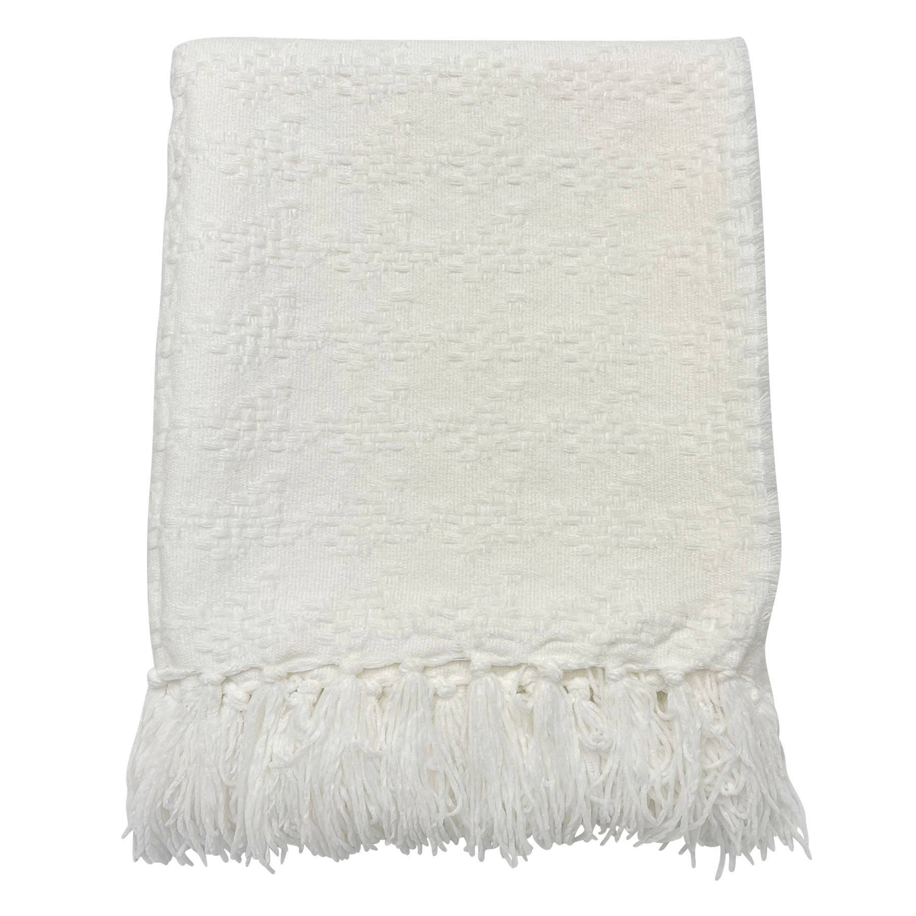 Crosby St. White Jacquard Woven Throw Blanket, 50x60