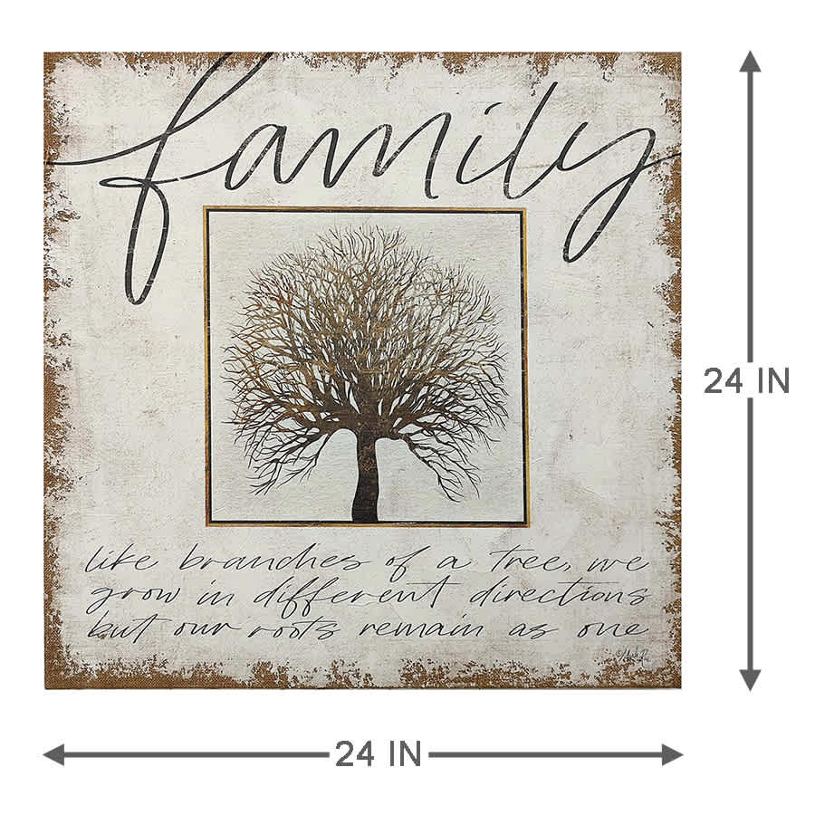 Family Tree Spackled Burlap Canvas Wall Sign, 24"
