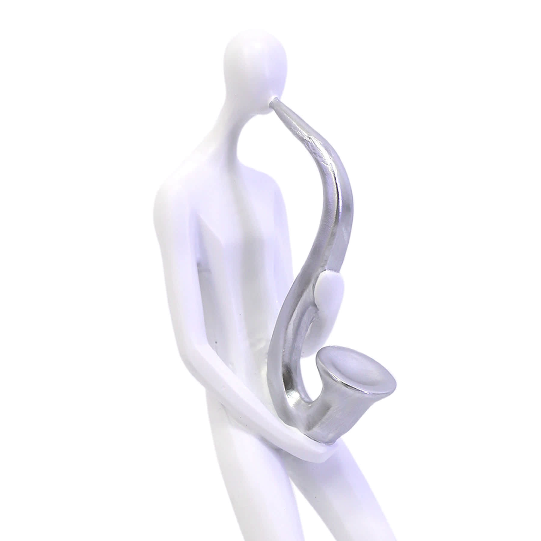White & Silver Saxophone Player Figurine, 12"