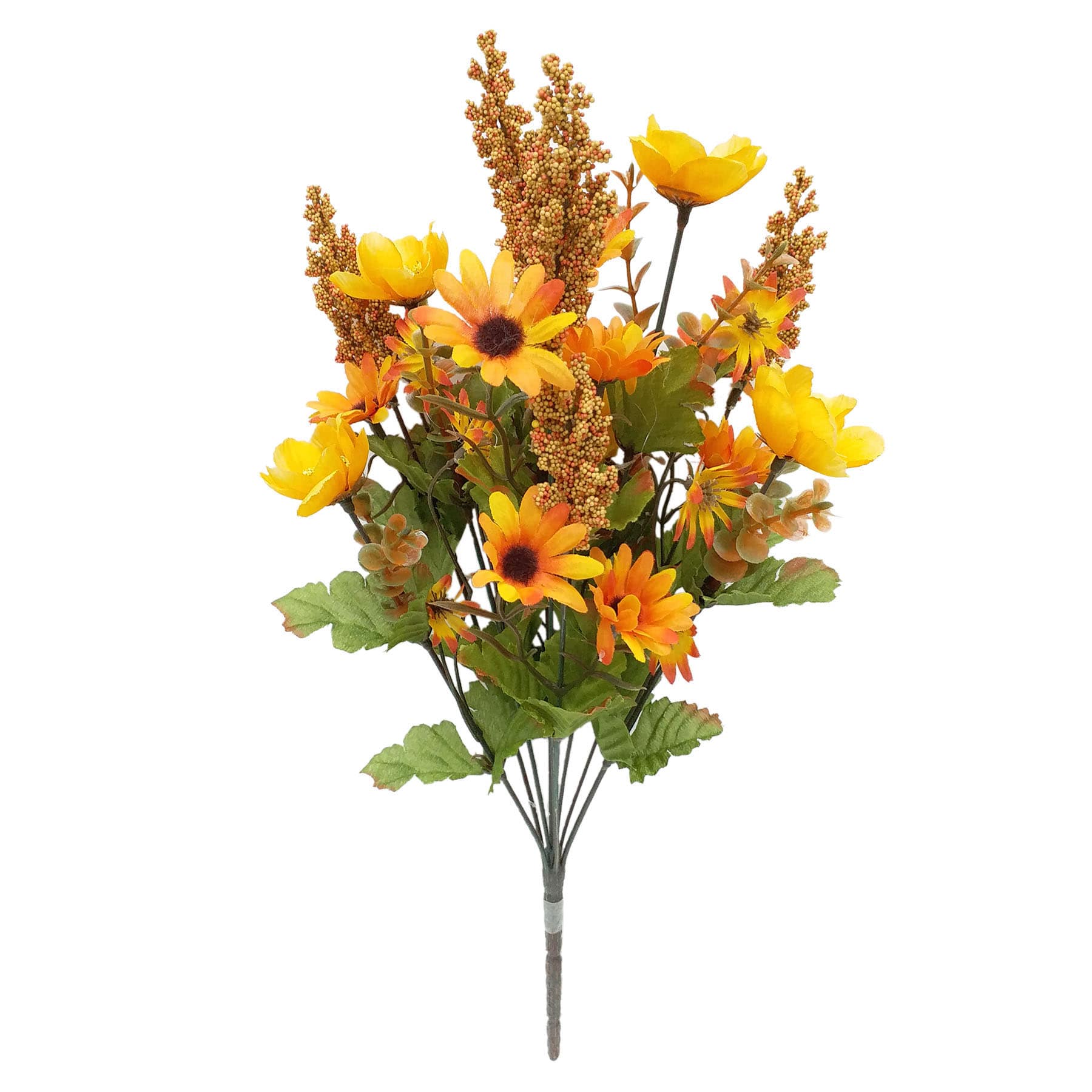 10-Head Yellow Daisy & Heather Floral Bush, 18"