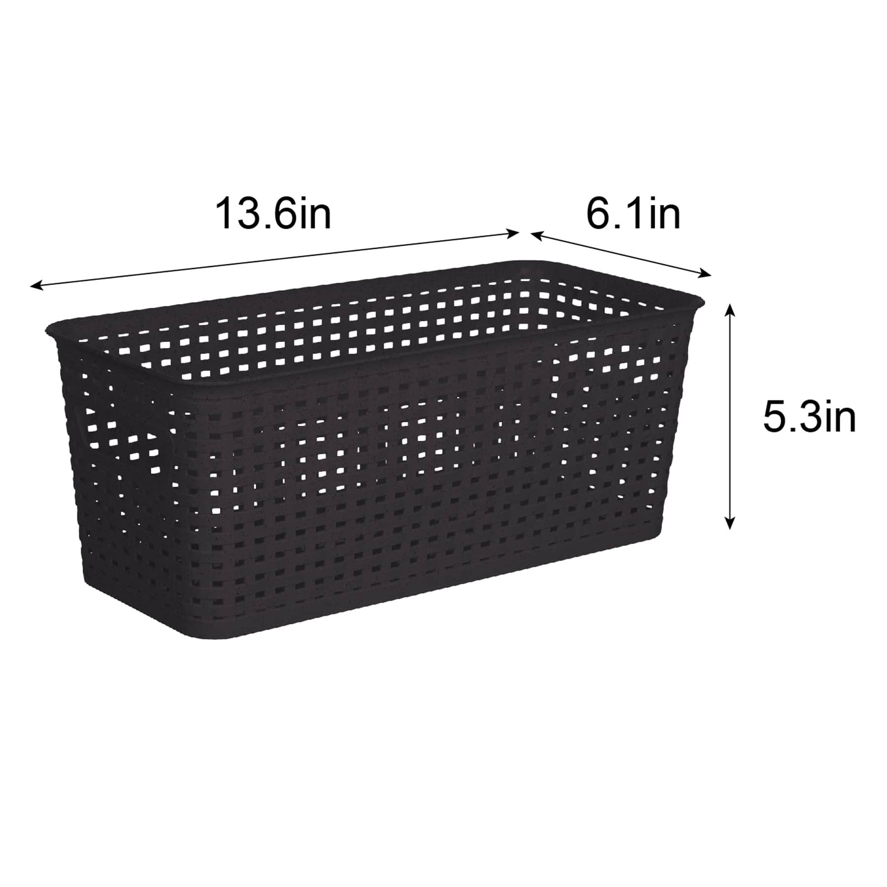 Black Onyx Rectangle Narrow Crossover Weave Storage Basket, 5l