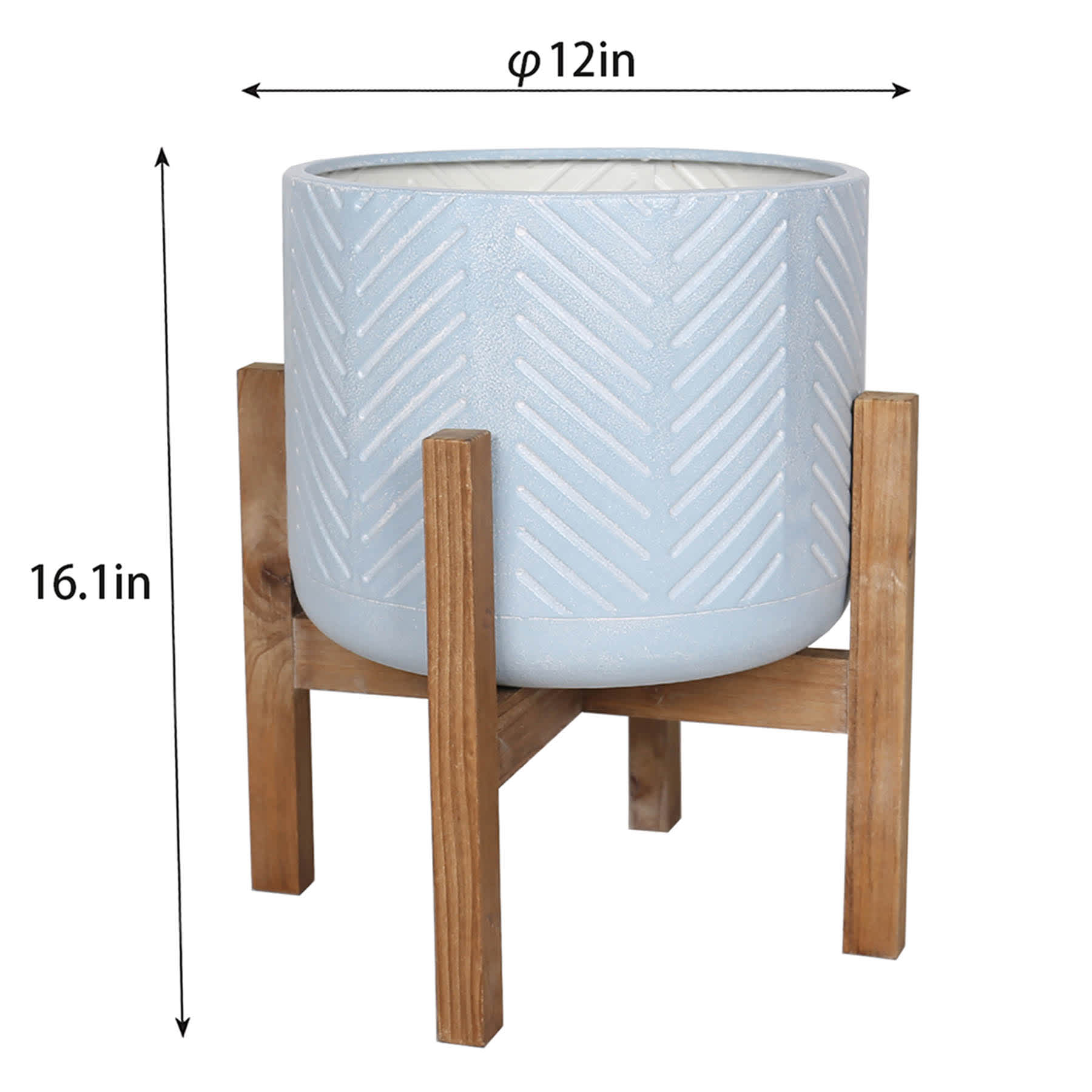 Bay Blue Metal & Wood Planter Stand, Small
