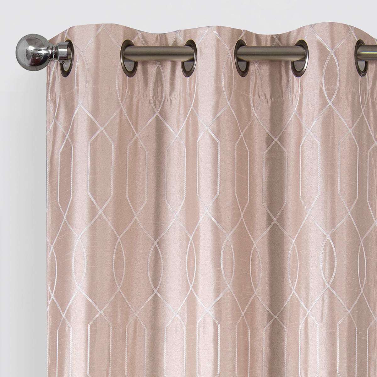 Pink Faux Silk Embroidered Blackout Grommet Curtain Panel, 84"