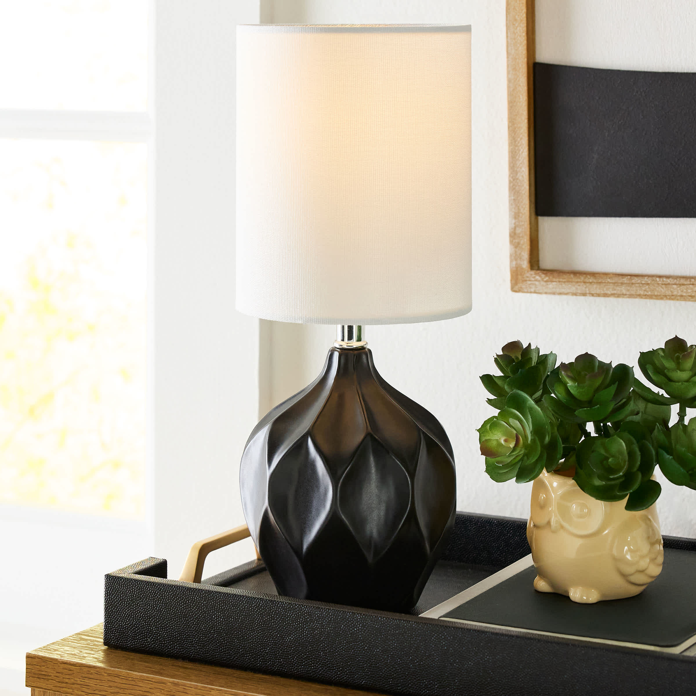 Crosby St. Black Ceramic Mini Table Lamp with Shade, 12"