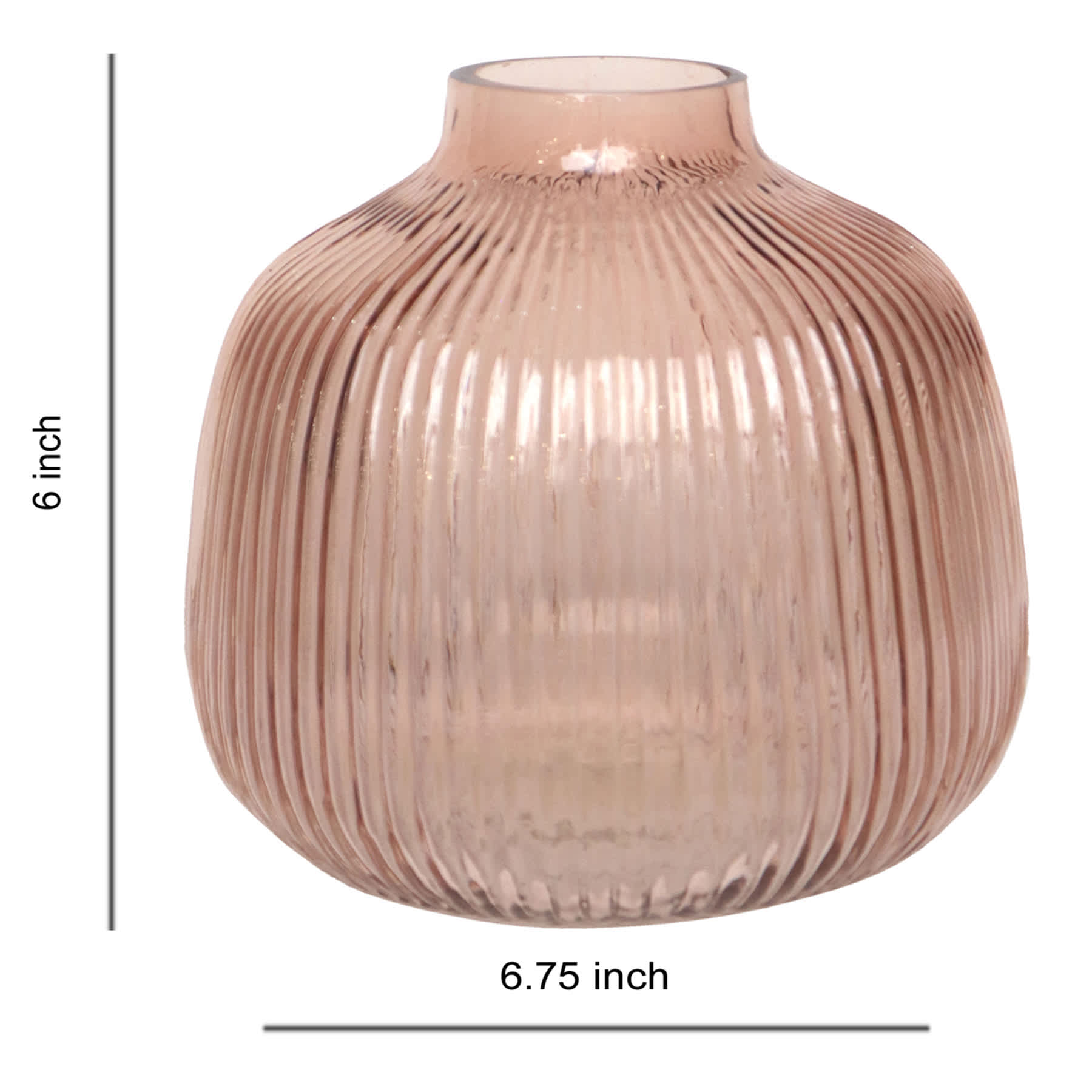 Pink Round Ribbed Glass Vase, 6"